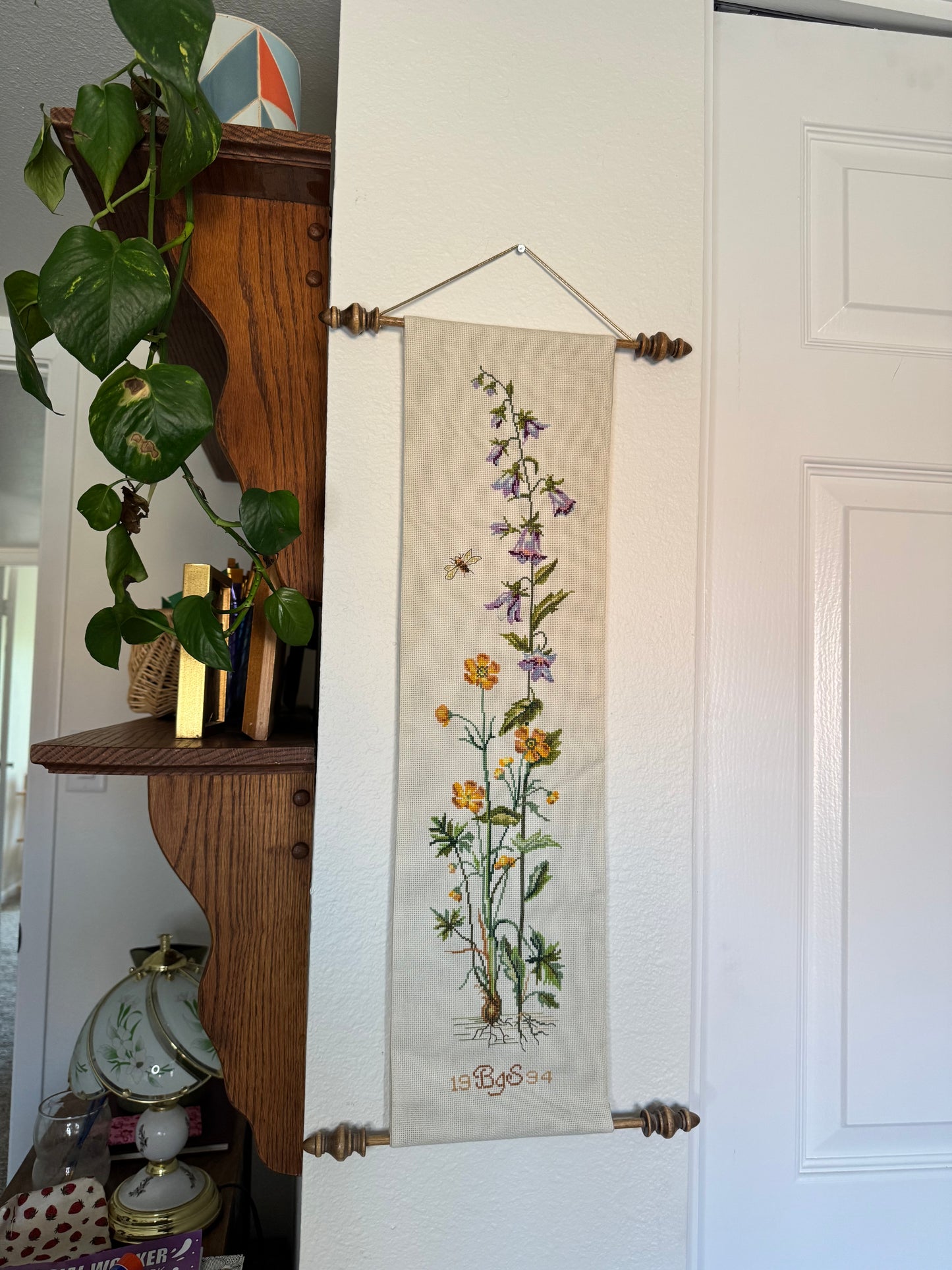 Floral Cross Stitch Hanging Art