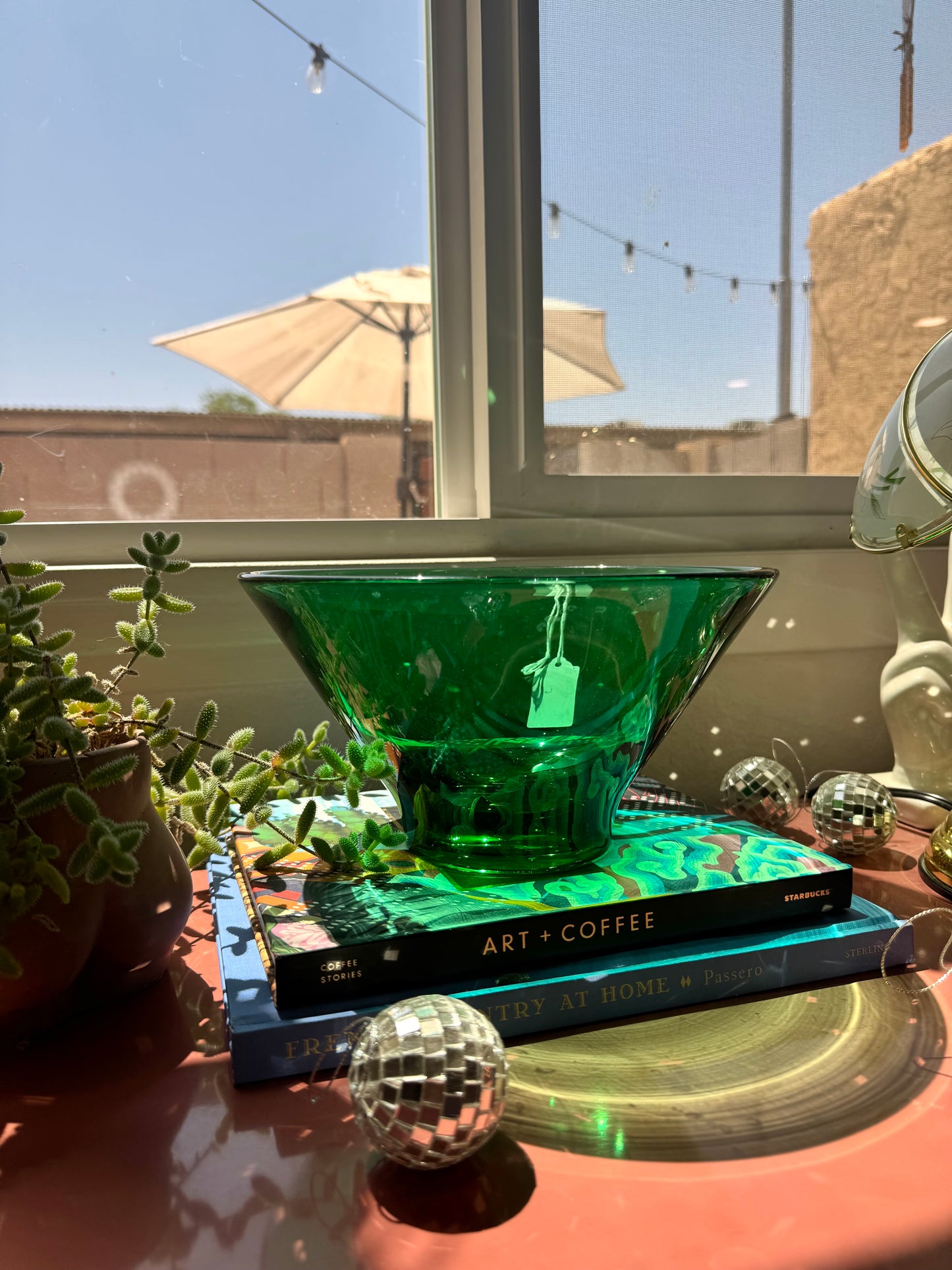 Green Glass Serving Bowl