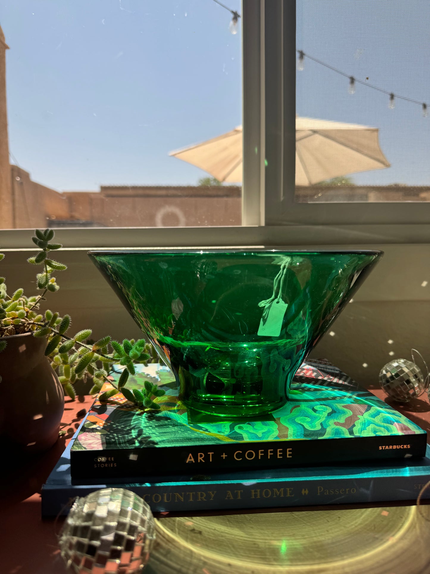 Green Glass Serving Bowl