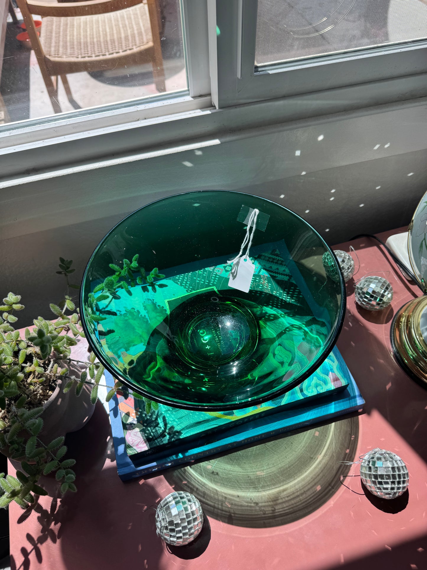 Green Glass Serving Bowl