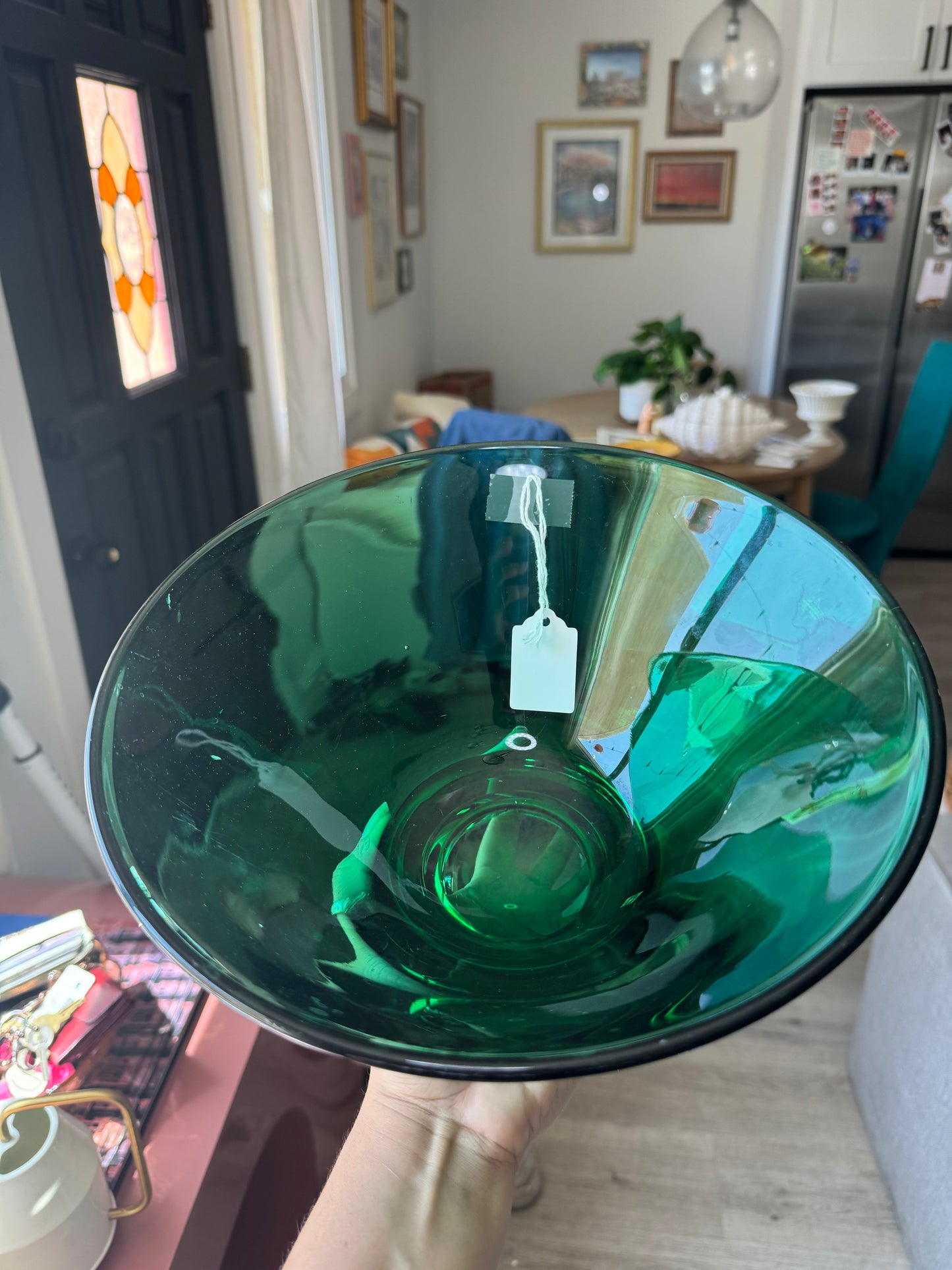 Green Glass Serving Bowl