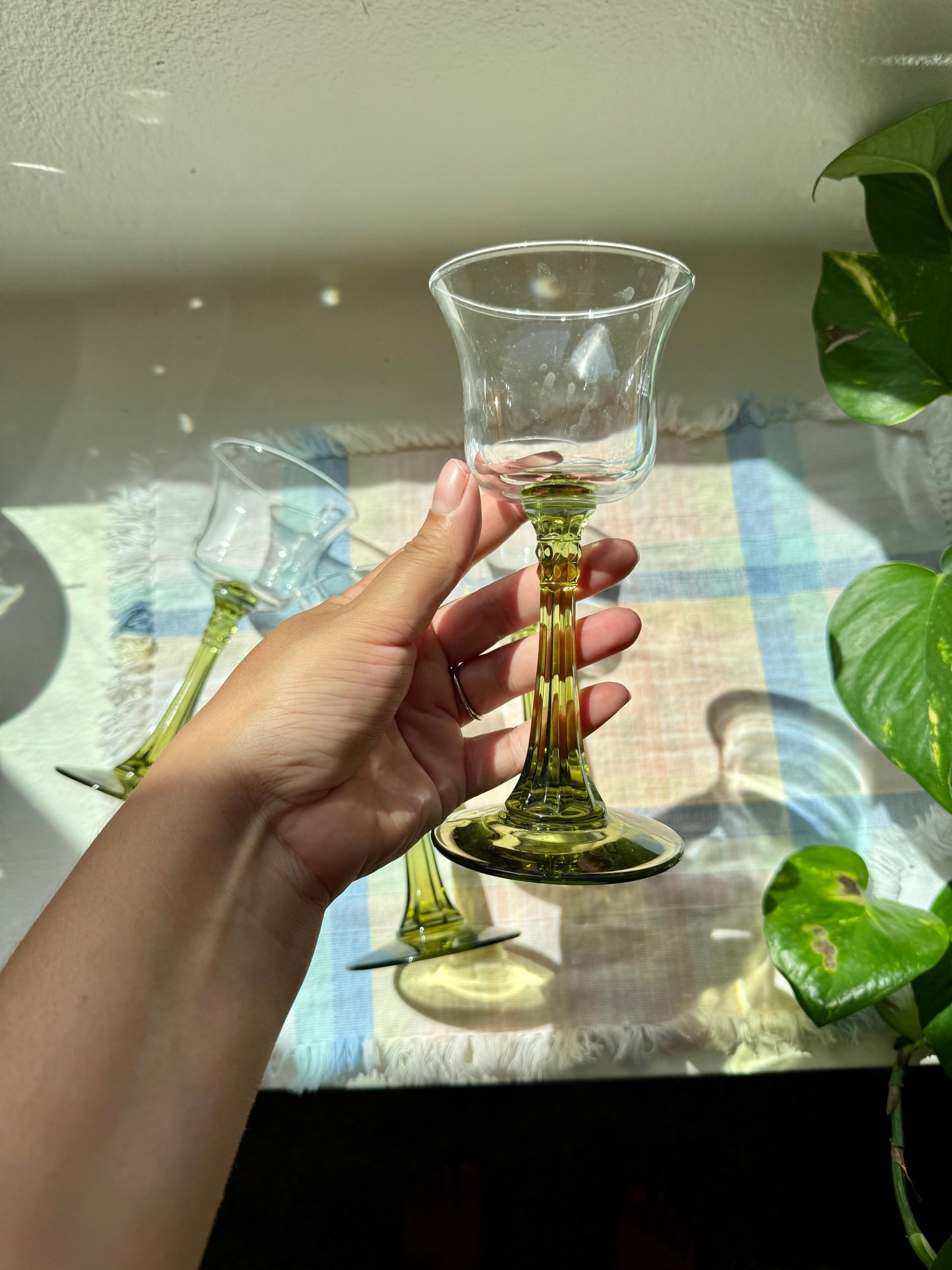 Vintage PartyLite Radiant Glow Green Stemmed Candle Holders