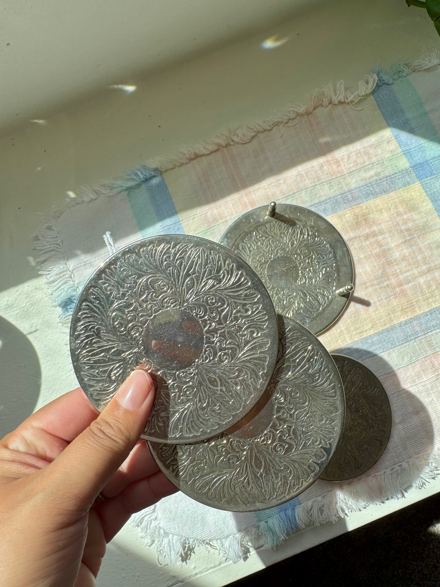 Silver Coaster Set & Holder