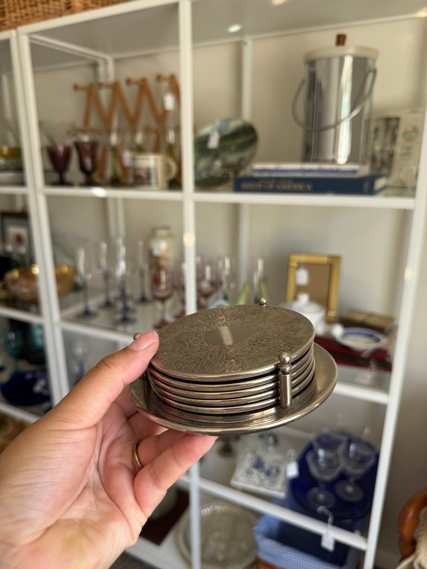 Silver Coaster Set & Holder
