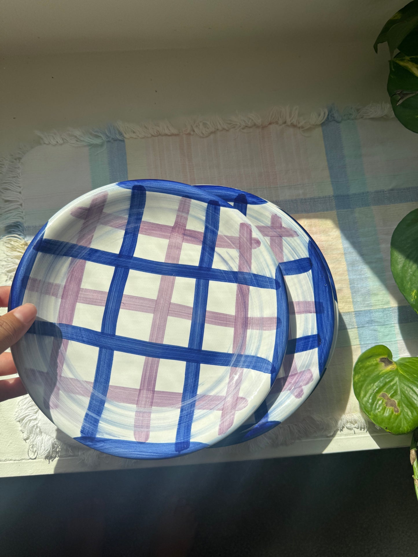 Gibson Purple & Blue Basket Weave Plates, Set of 6