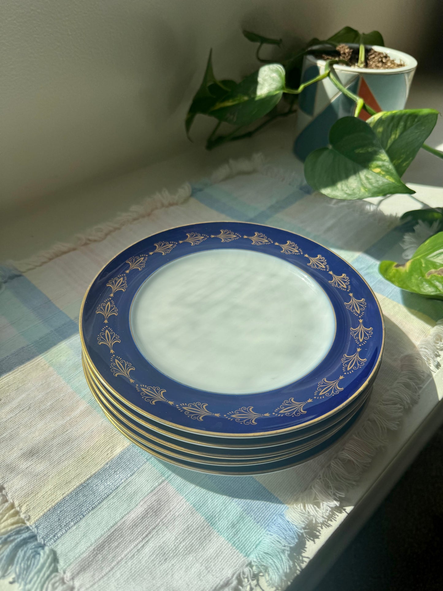 Royal Tettau Blue & Gold Plates, set of 5