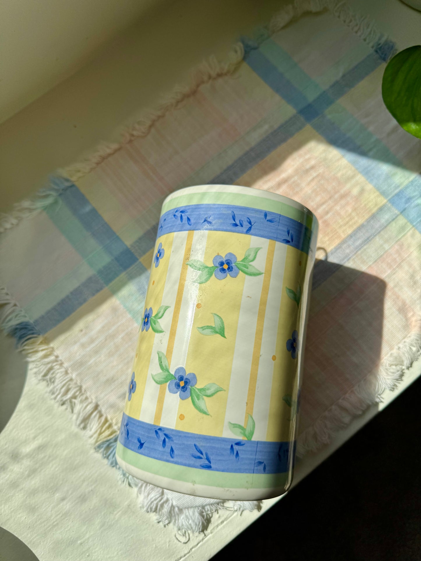 Yellow & Blue Floral Utensil Holder
