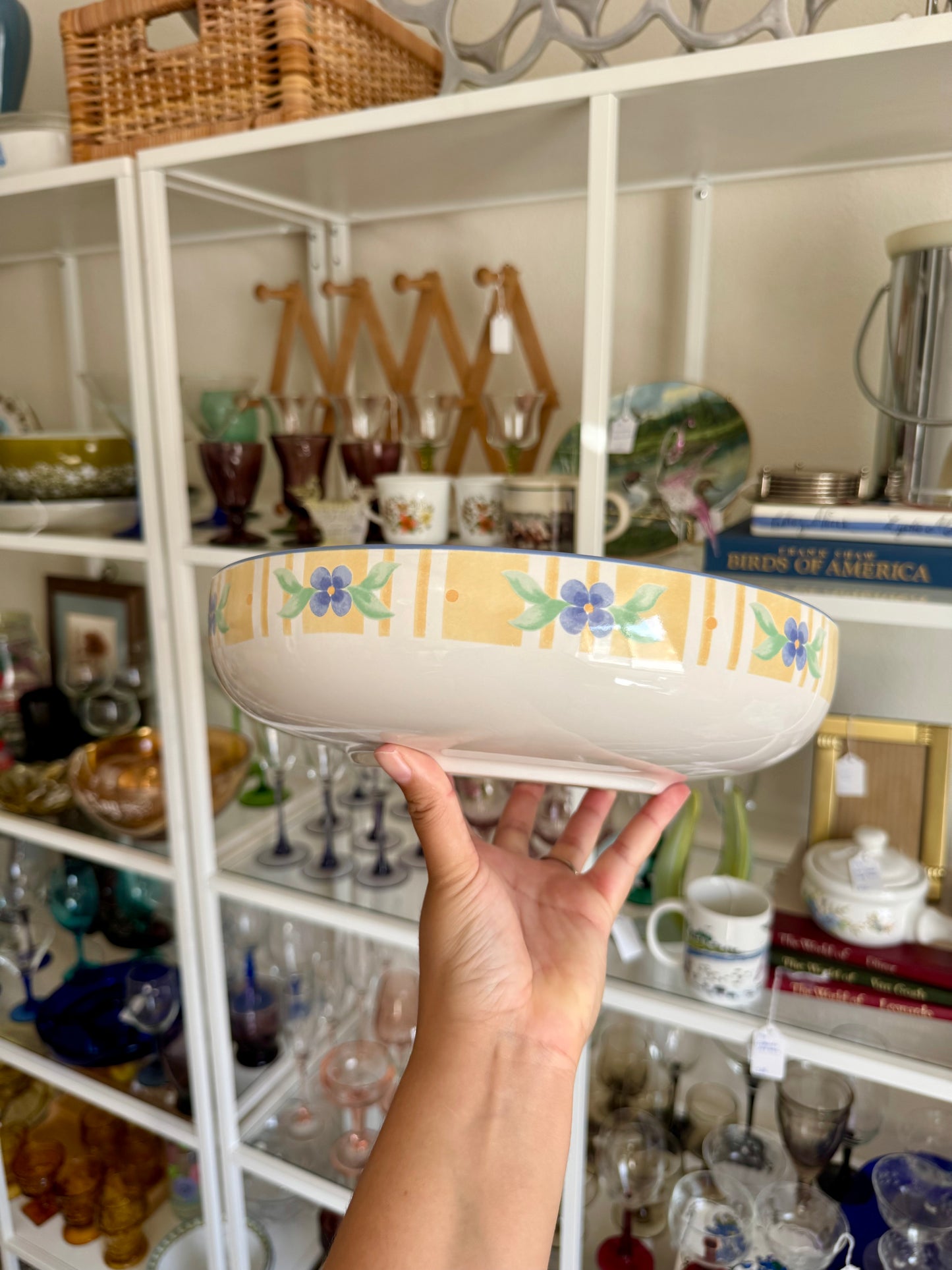Yellow & Blue Floral Serving Bowl