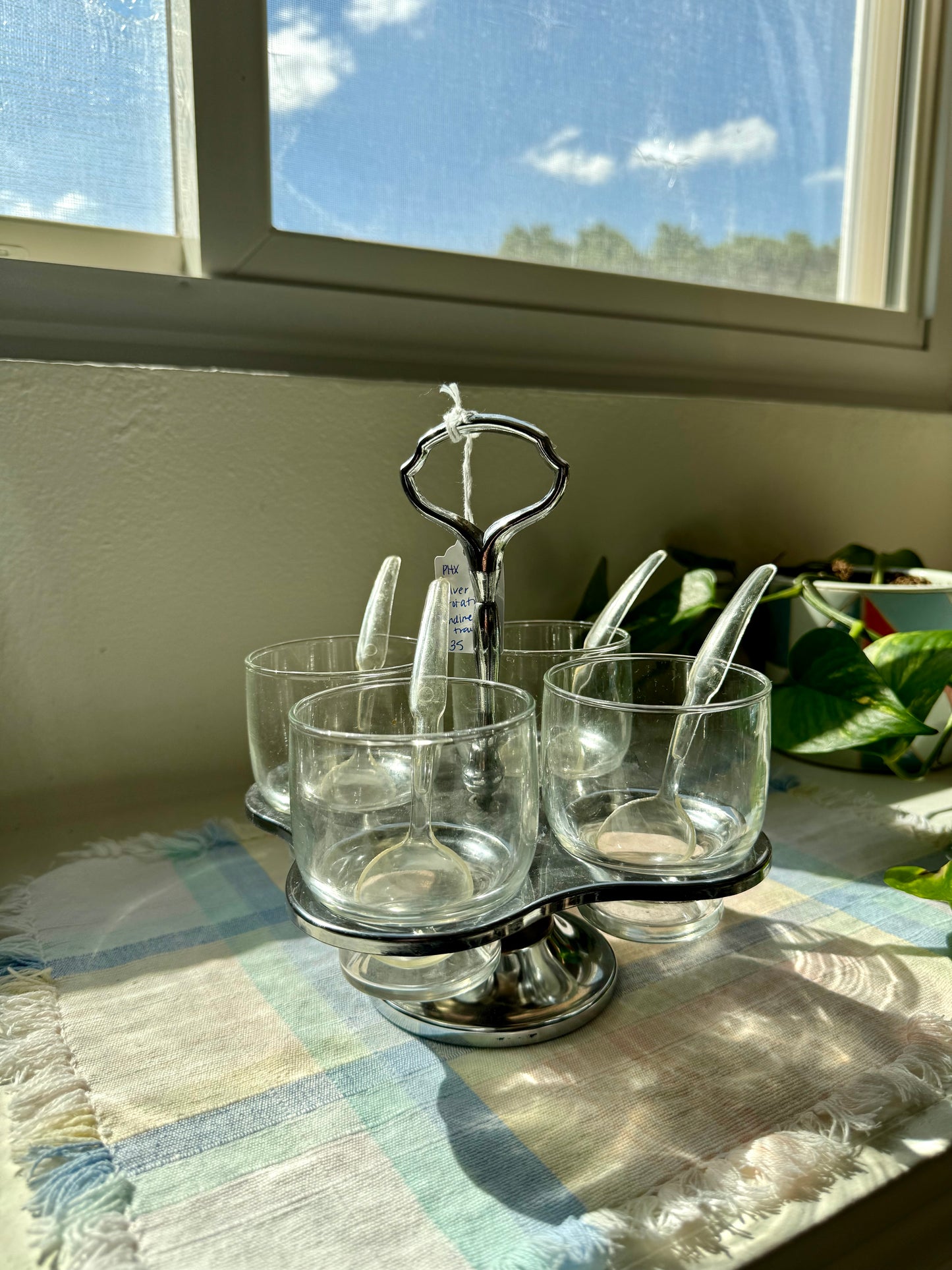 Spinning Chrome and Glass Condiment Serving Dish