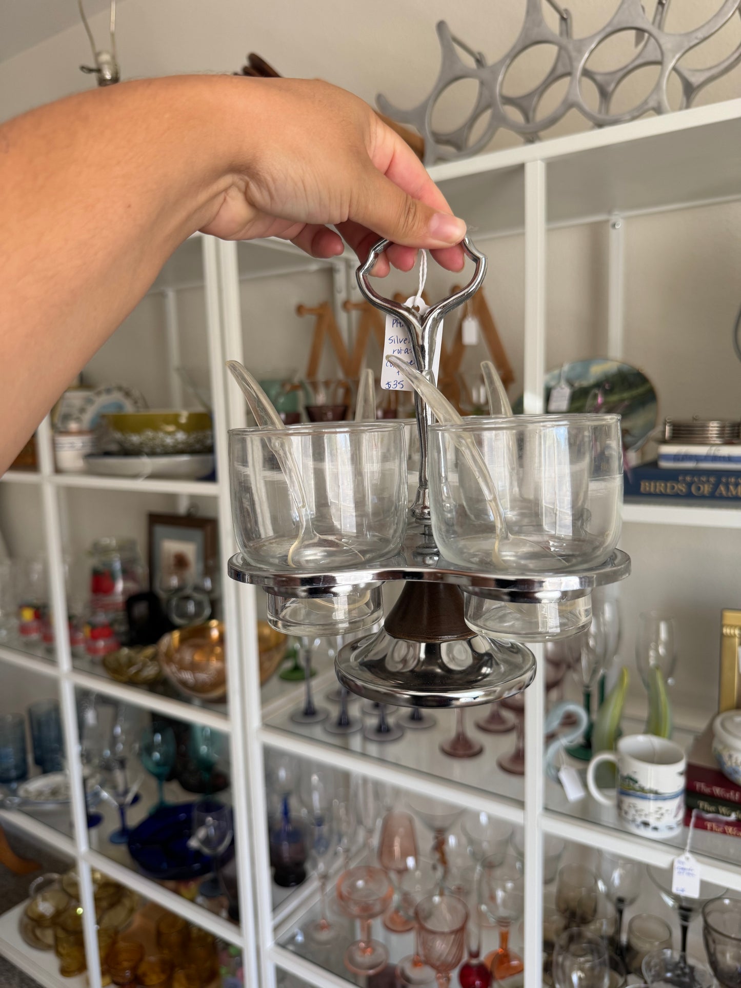 Spinning Chrome and Glass Condiment Serving Dish