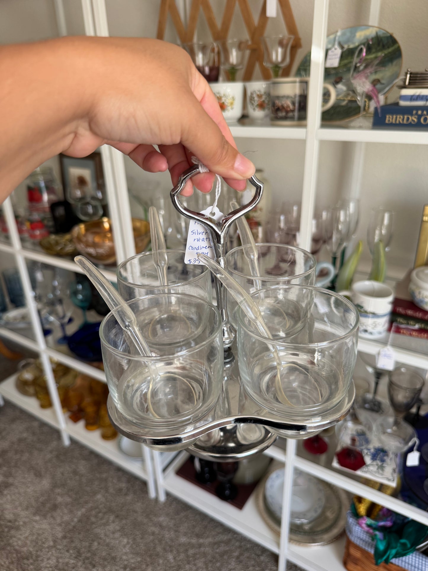 Spinning Chrome and Glass Condiment Serving Dish