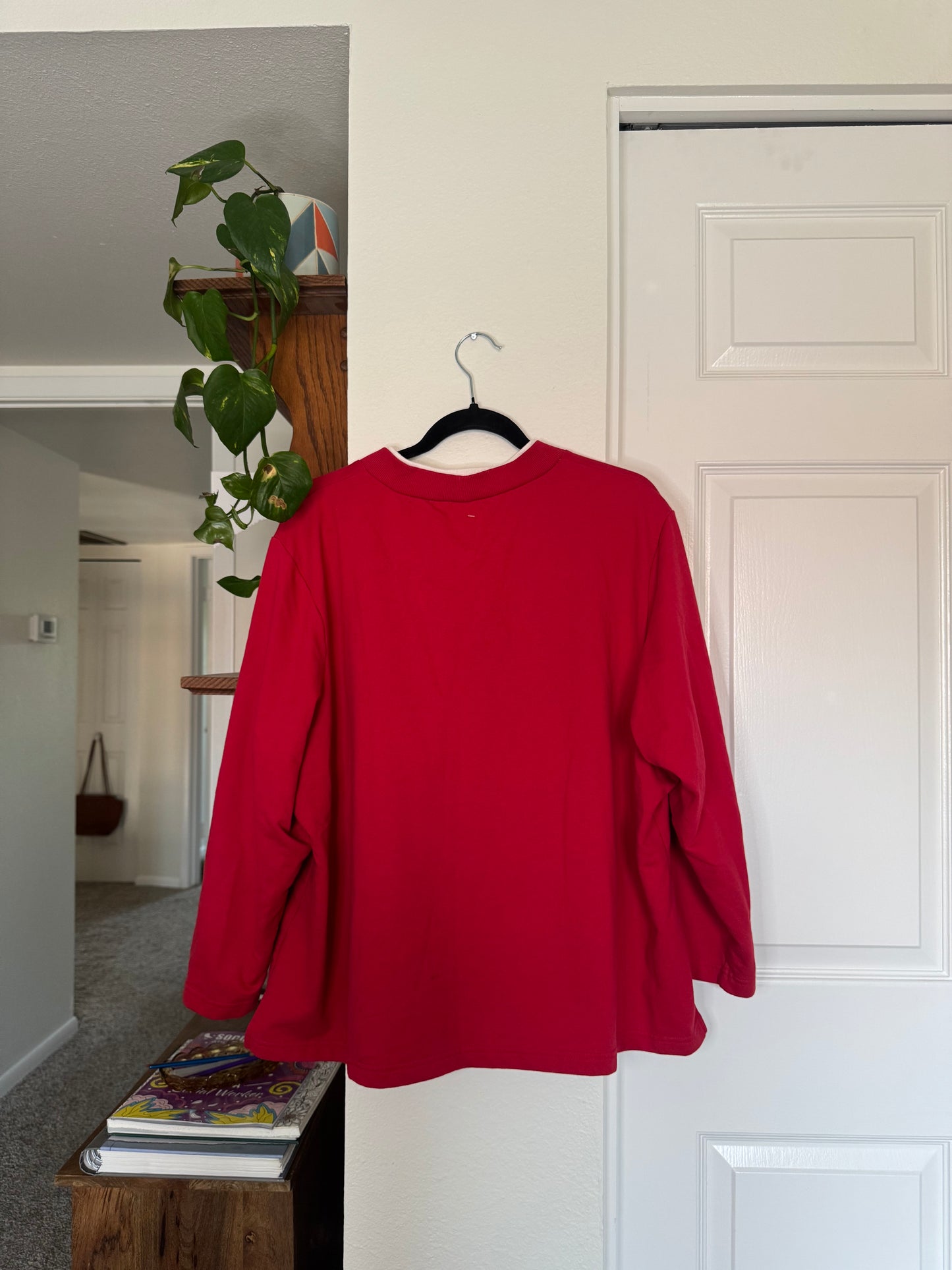 Vintage Red Leaves Embroidered Long Sleeve Shirt (2X)