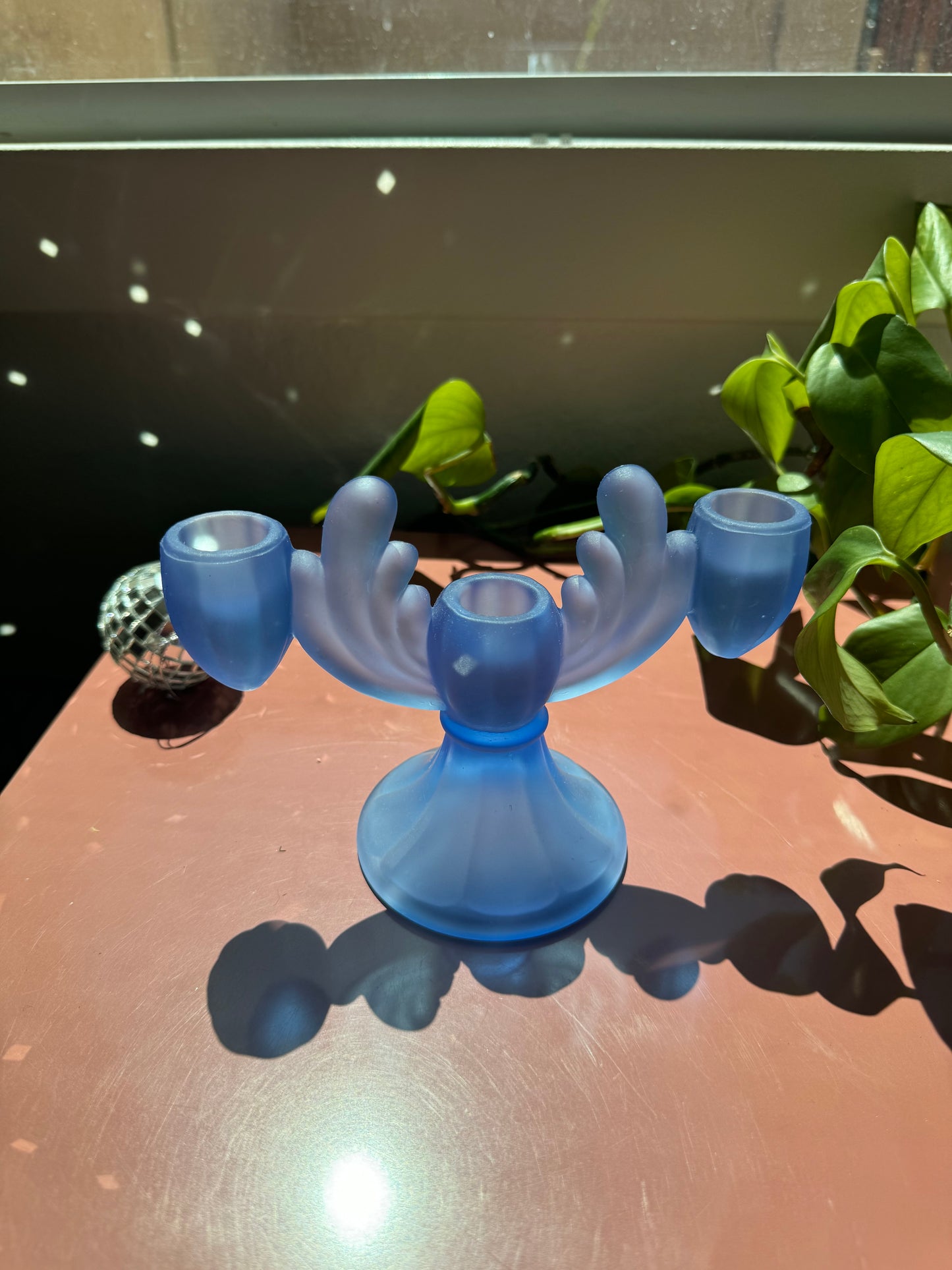 Blue Glass Candlestick Holder