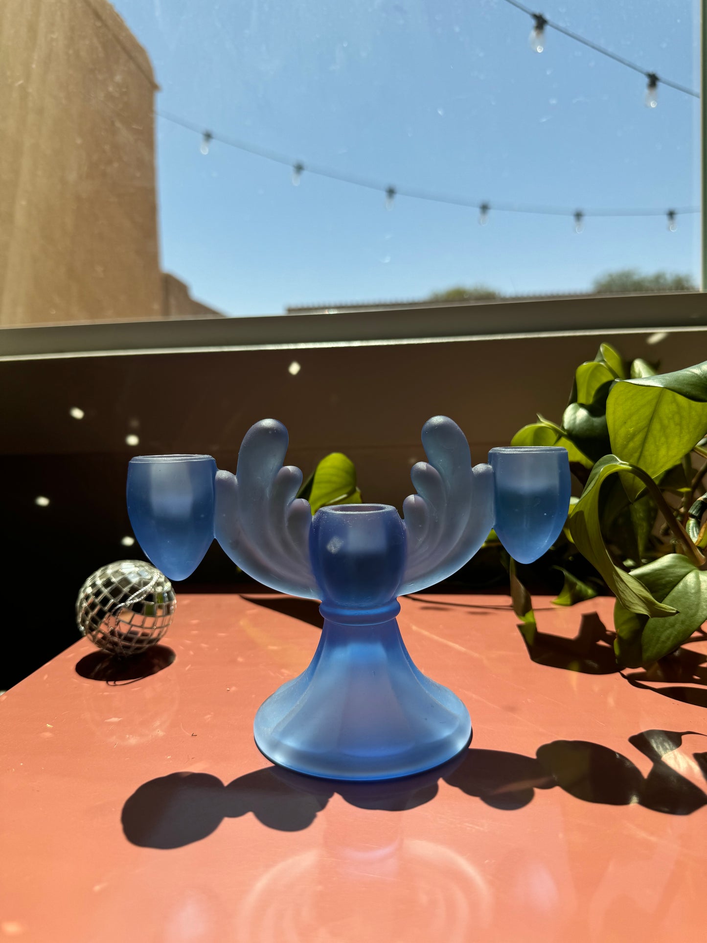 Blue Glass Candlestick Holder