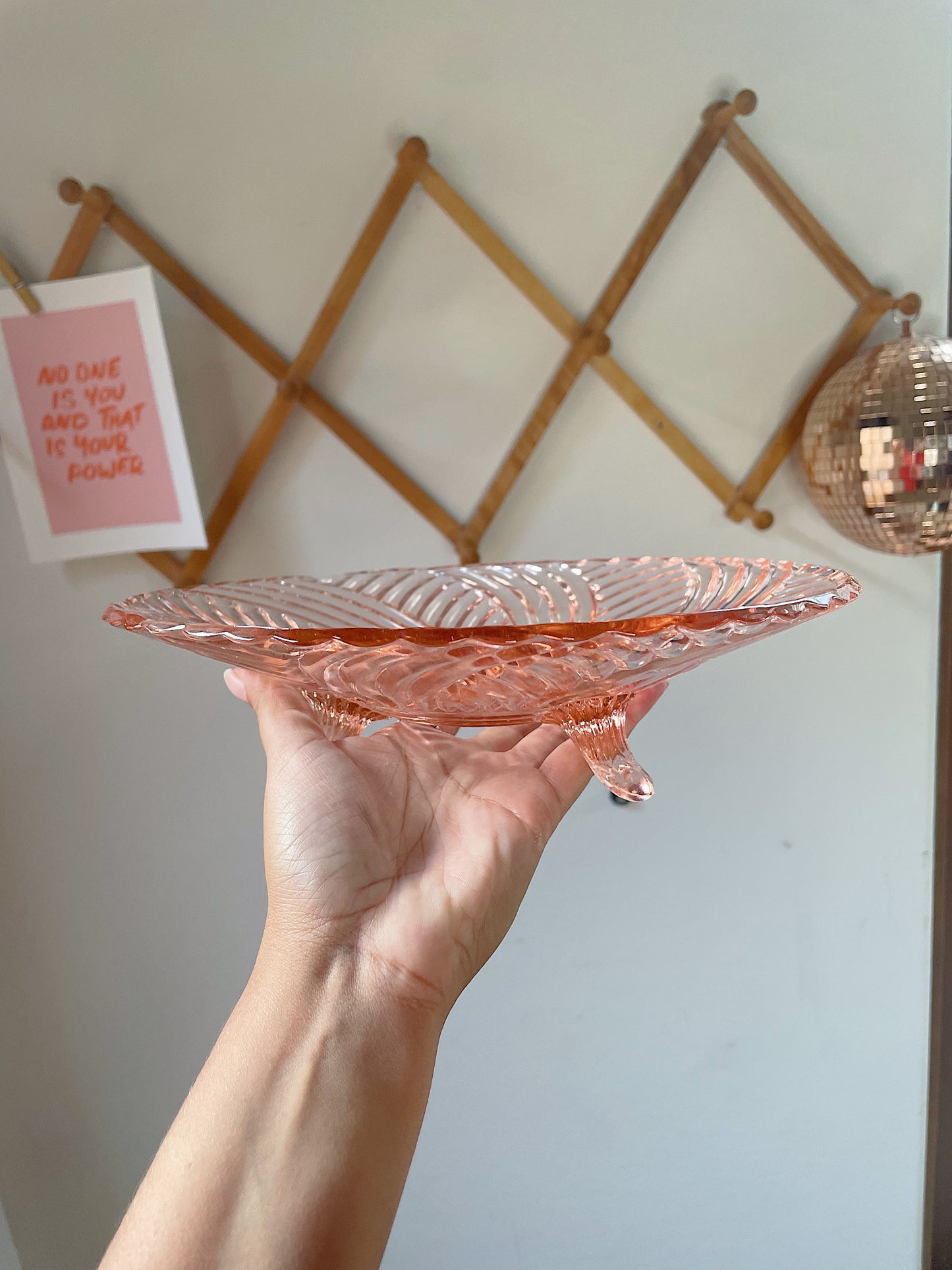 Vintage Pink Depression Glass Standing Tray