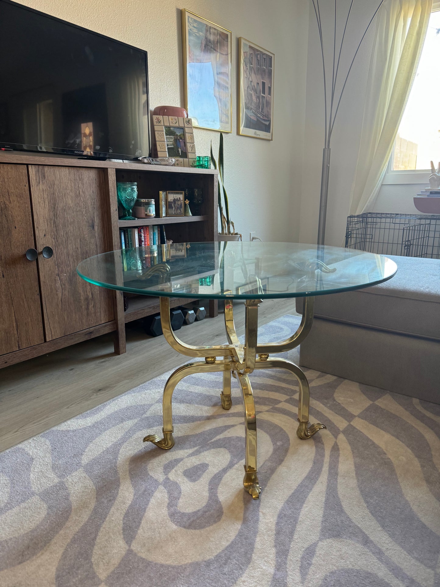 Brass Circular Glass Accent Table