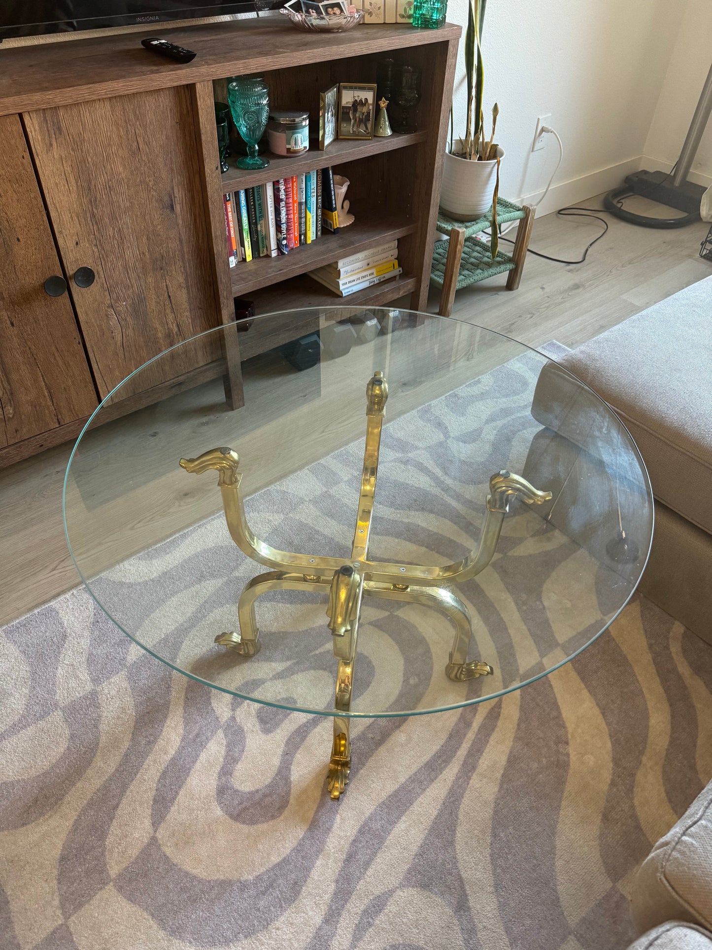 Brass Circular Glass Accent Table