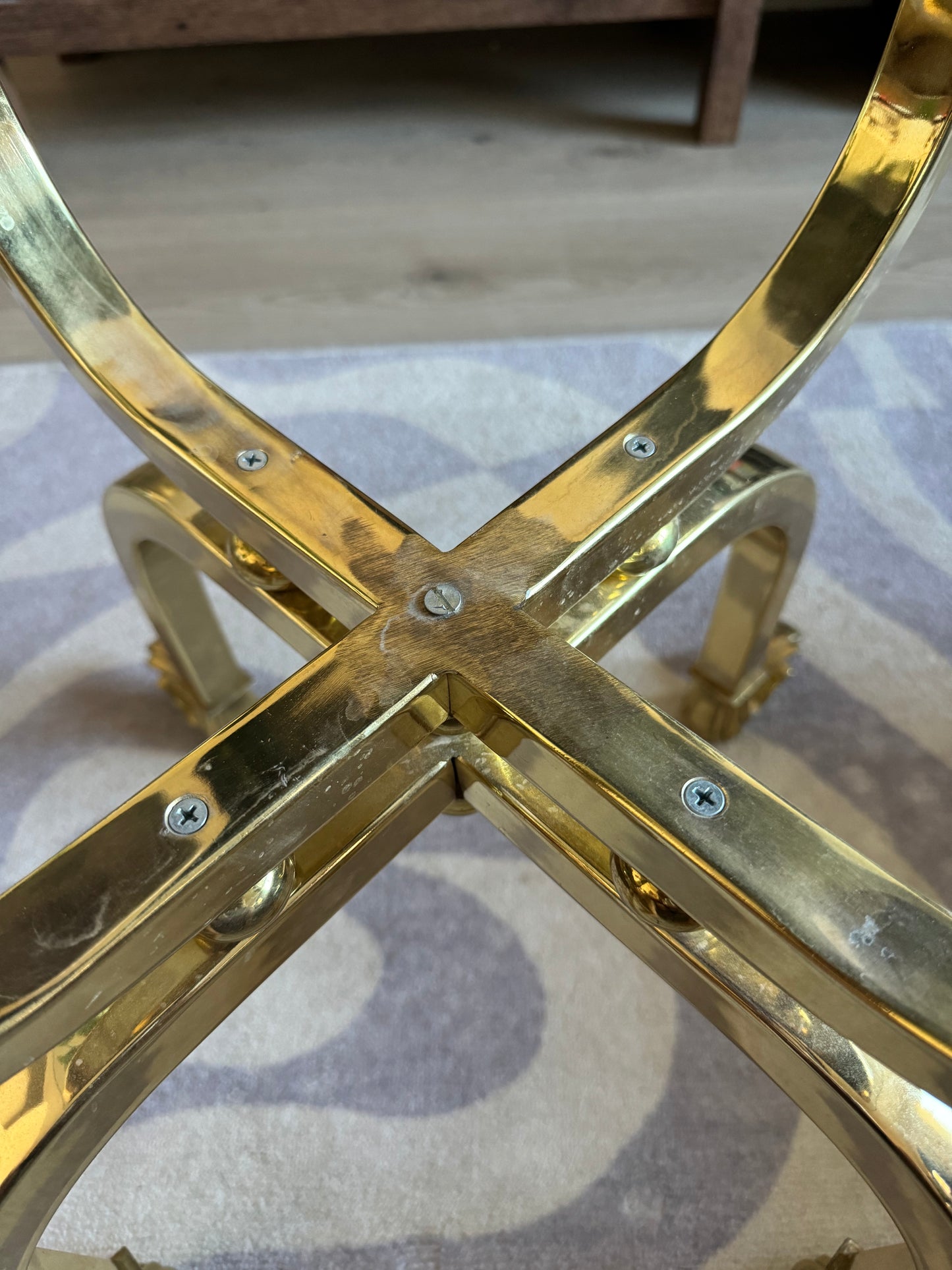 Brass Circular Glass Accent Table