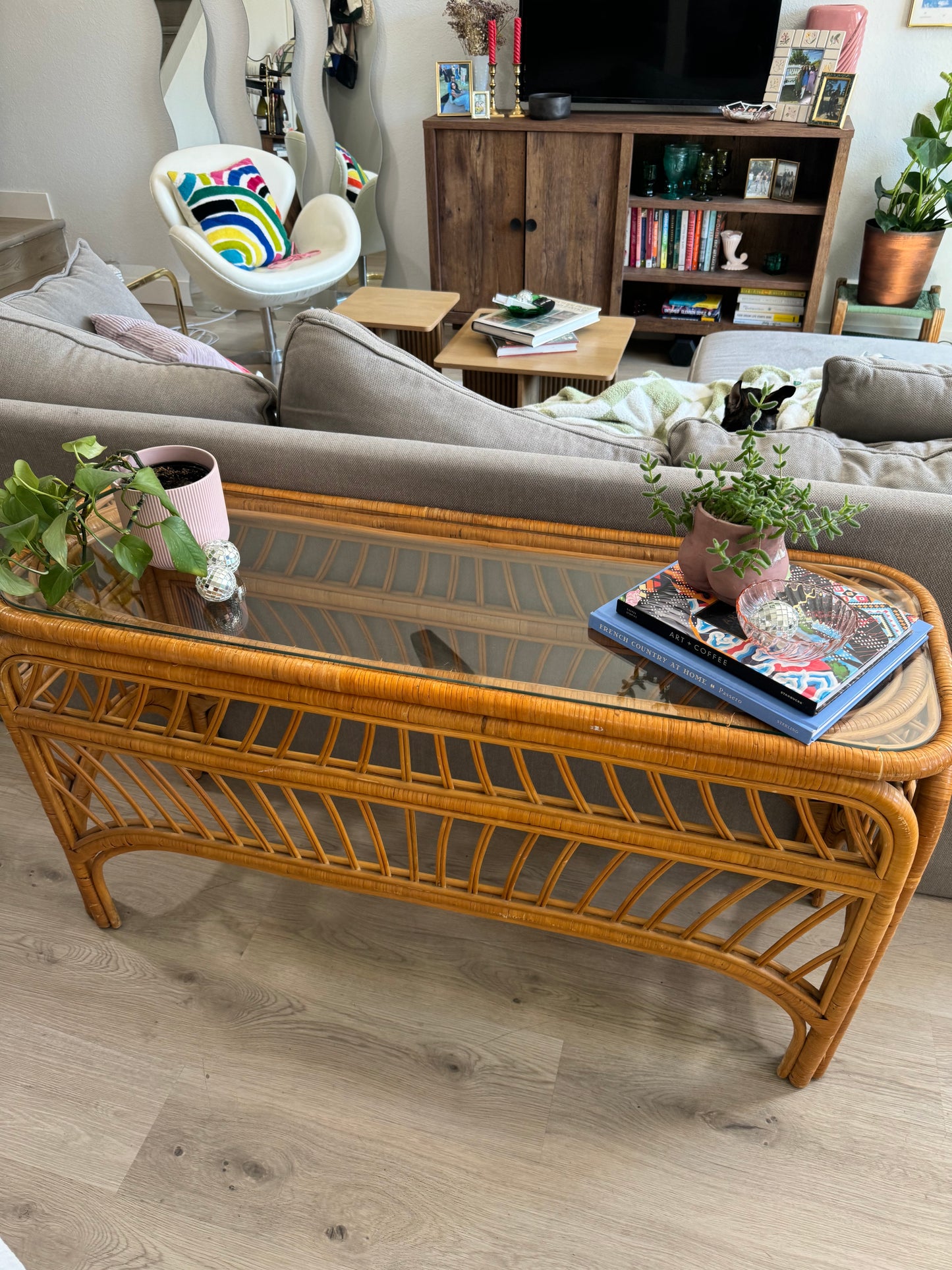 Vintage Rattan Console Table