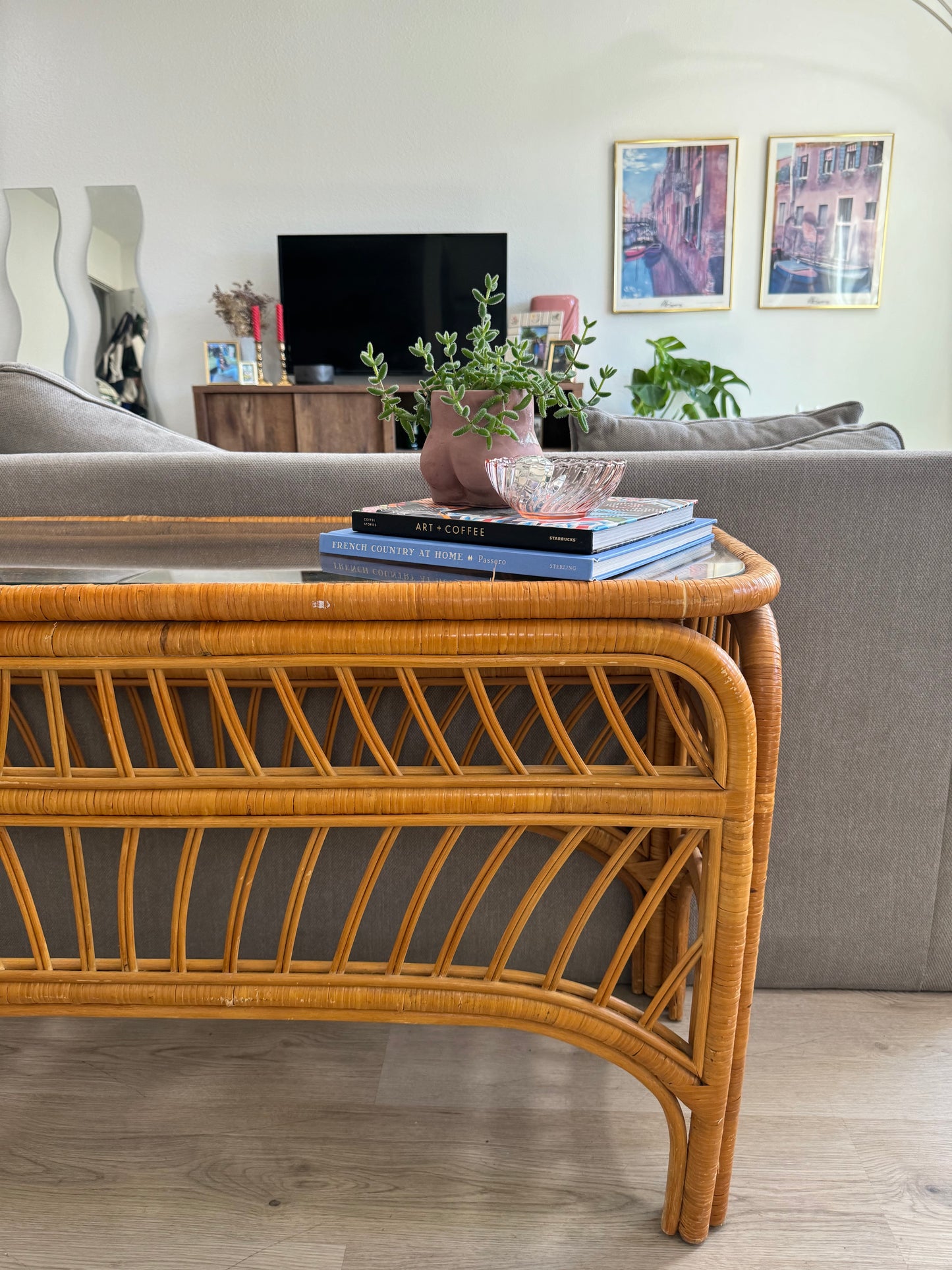 Vintage Rattan Console Table