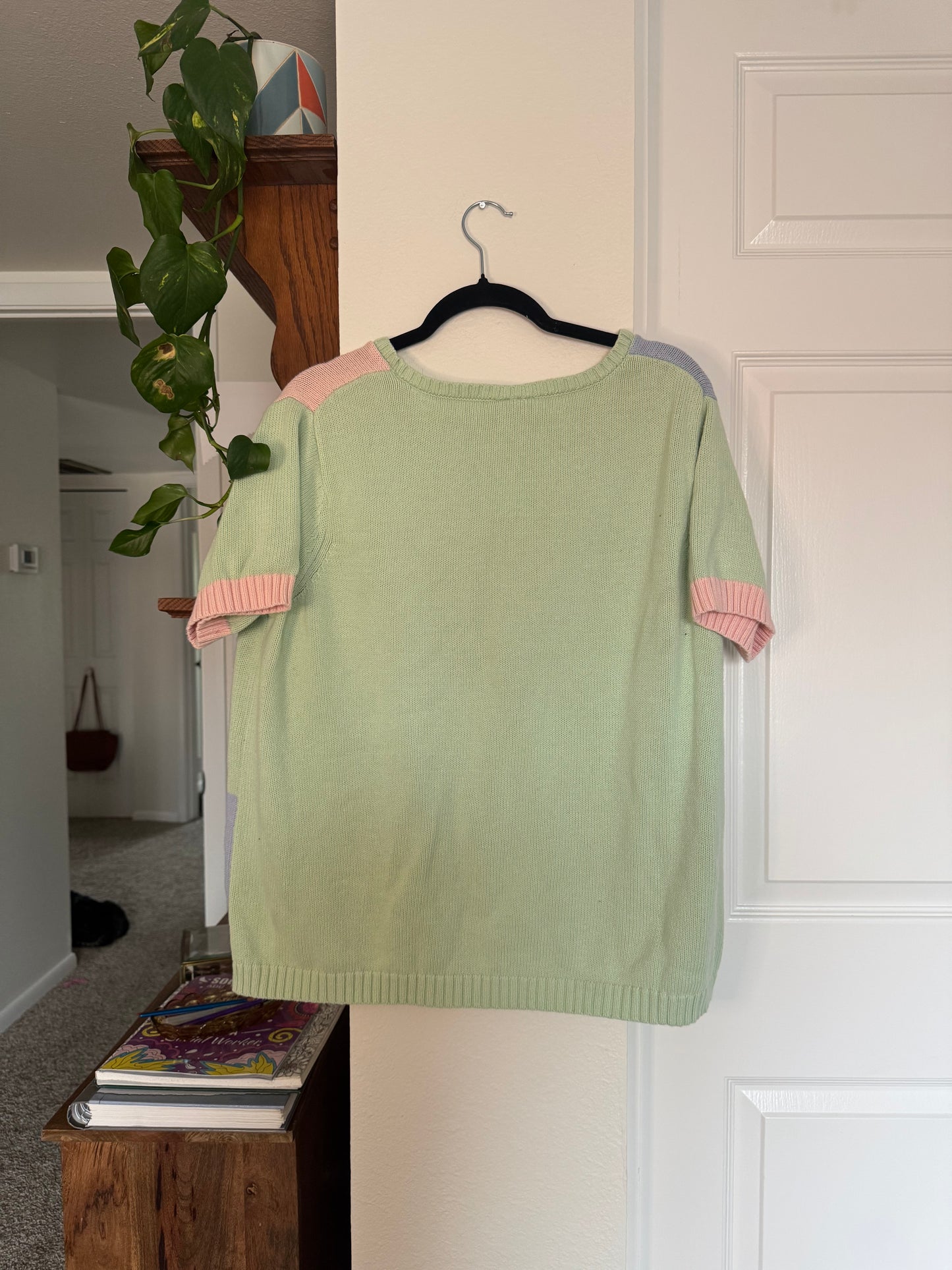 Colorblock Short Sleeve Sweater Shirt (XL)