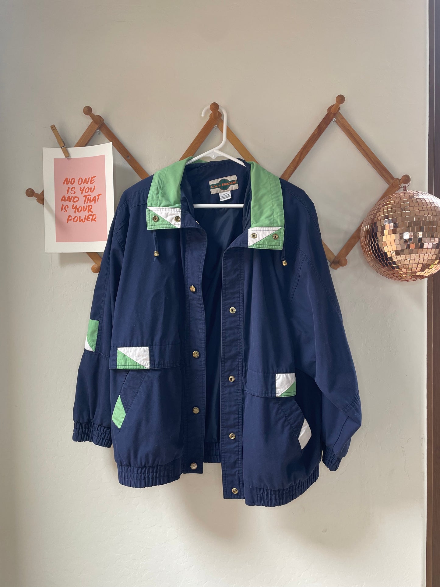 Vintage Navy & Green Windbreaker (L)