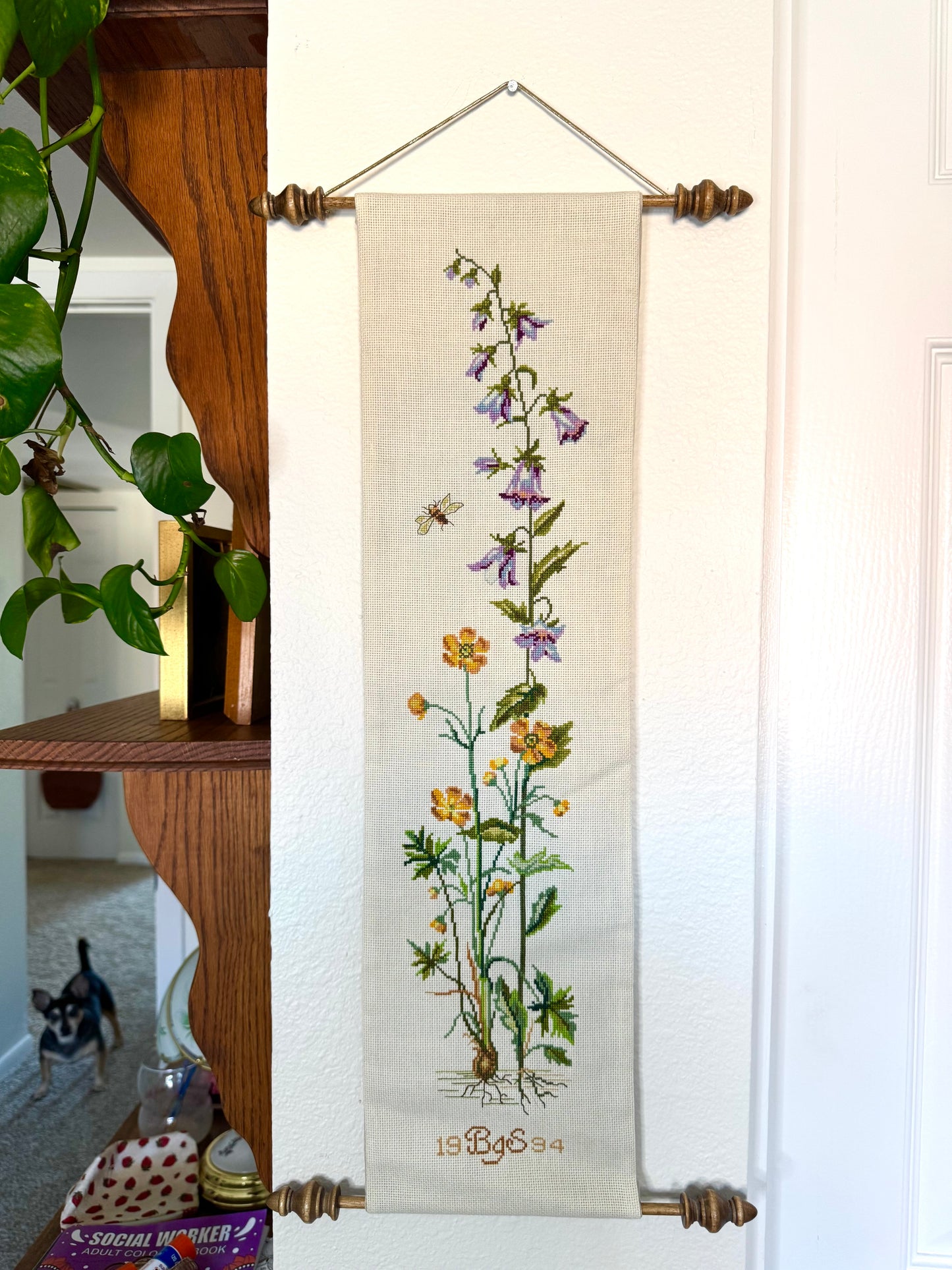 Floral Cross Stitch Hanging Art