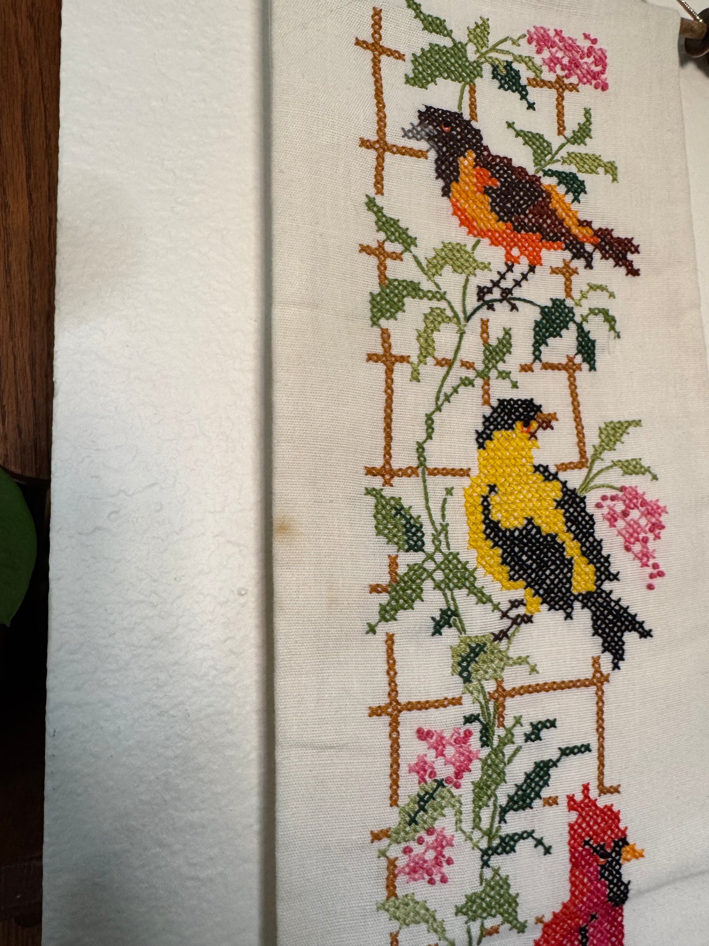 Multicolor Bird Trellis Cross Stitch Art