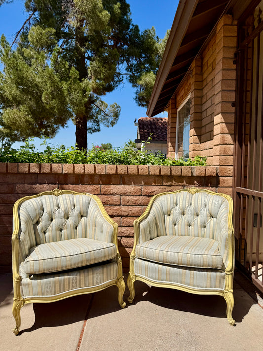 Vintage Yellow & Blue Striped Barrel Chairs
