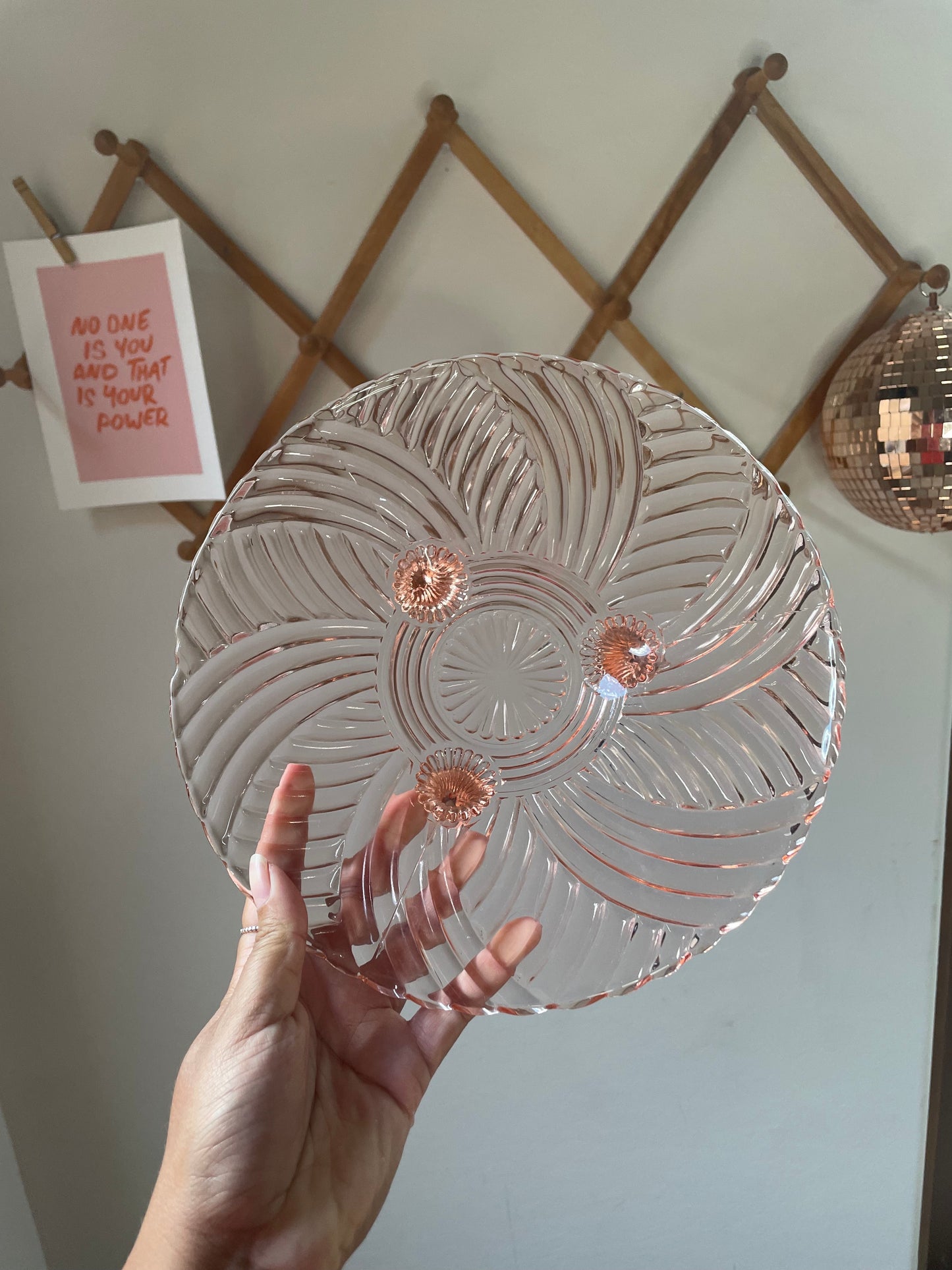 Vintage Pink Depression Glass Standing Tray