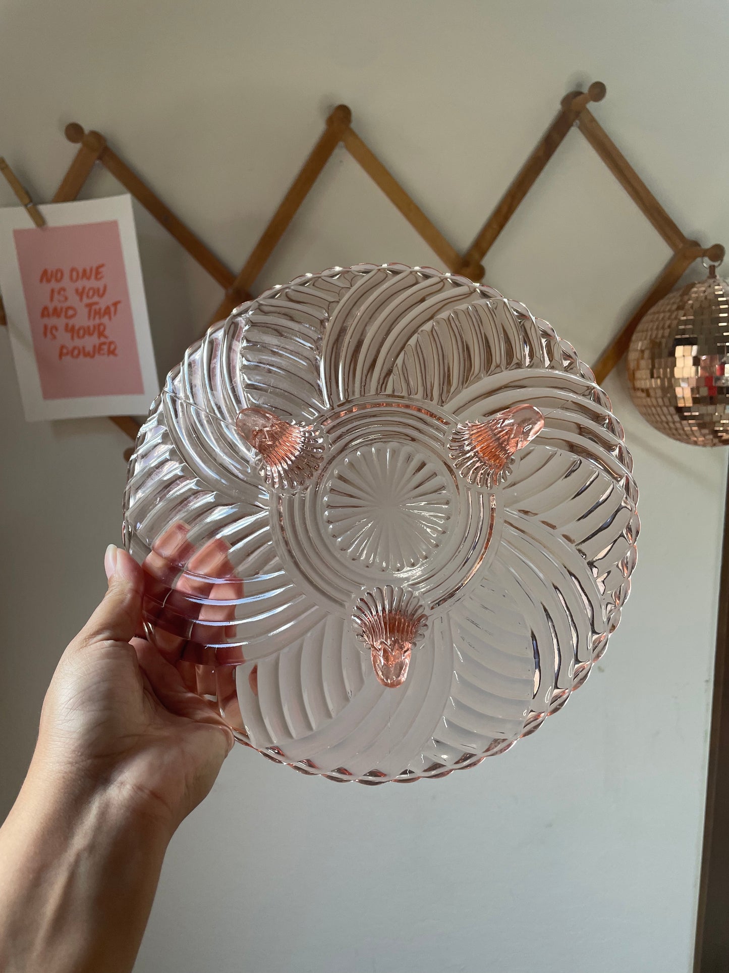 Vintage Pink Depression Glass Standing Tray