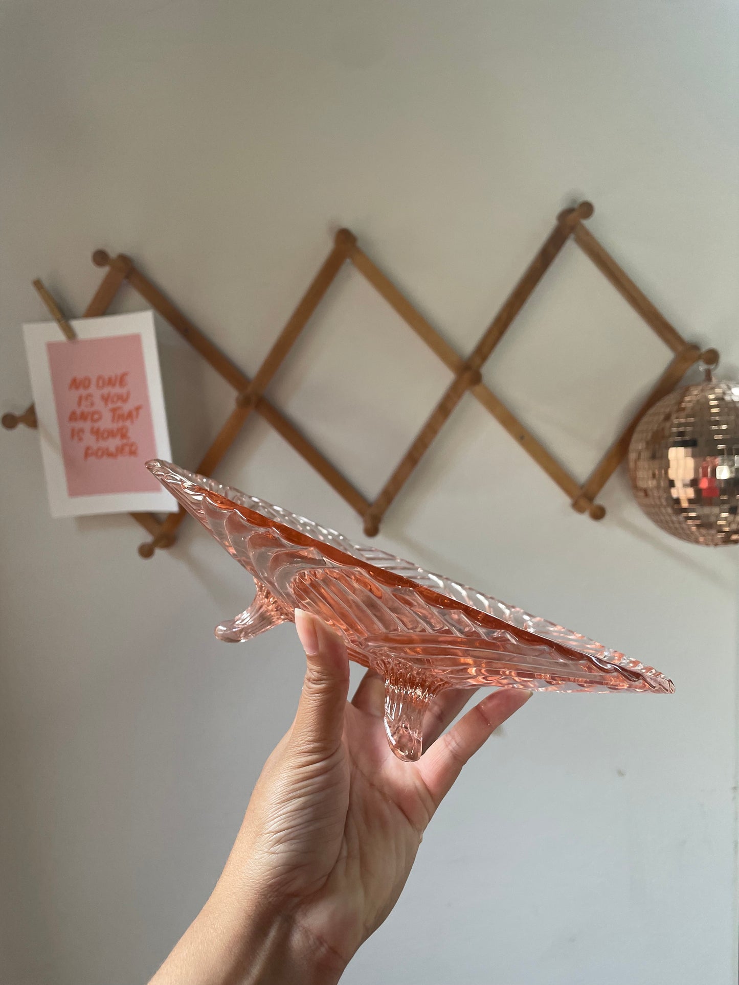 Vintage Pink Depression Glass Standing Tray