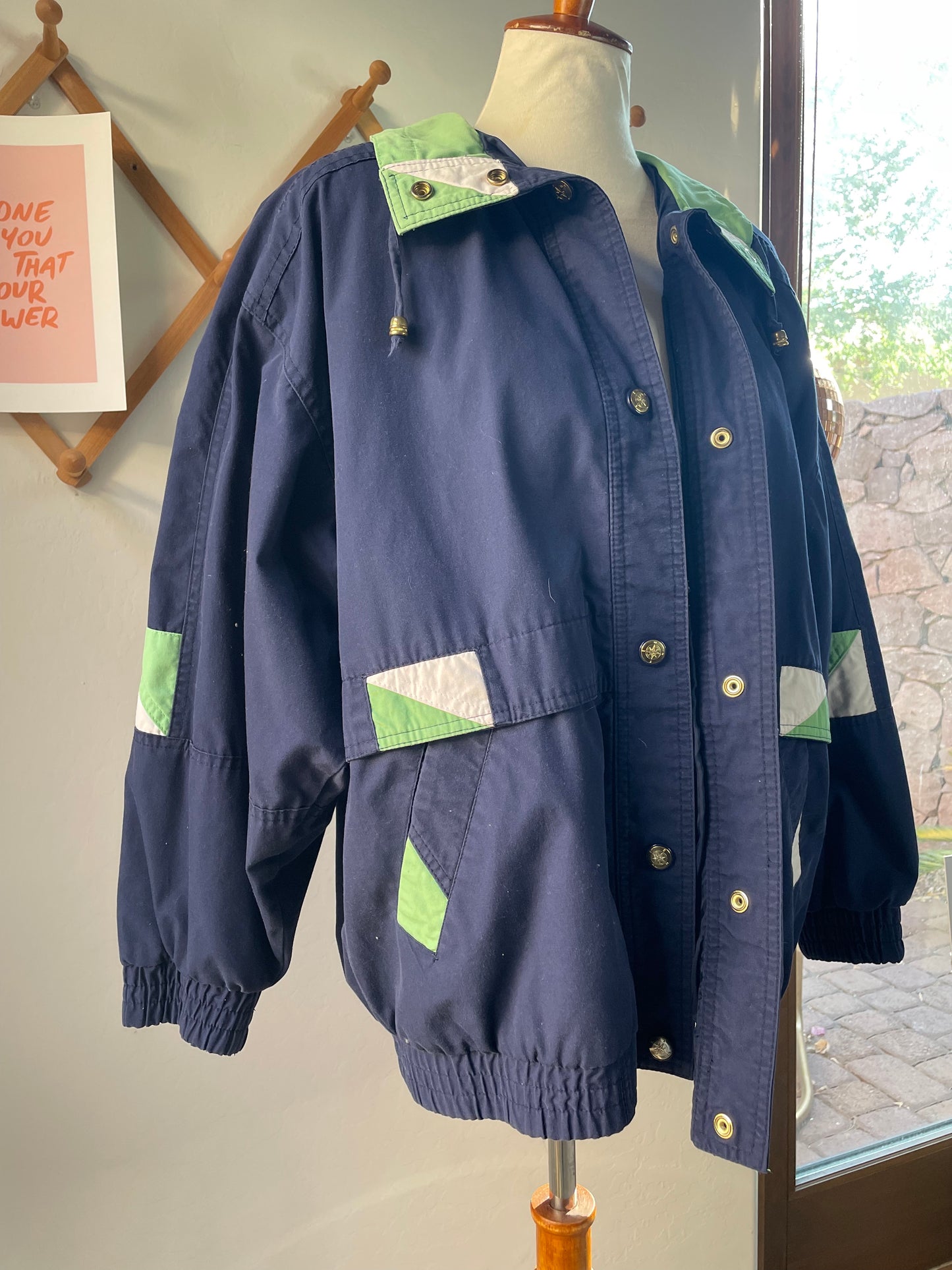 Vintage Navy & Green Windbreaker (L)