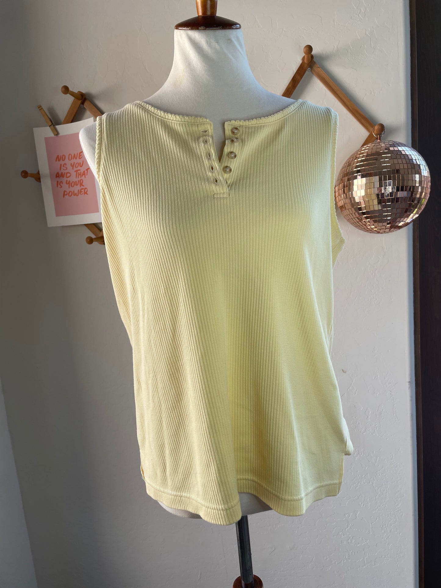 Vintage Yellow Button Up Tank Top (L)