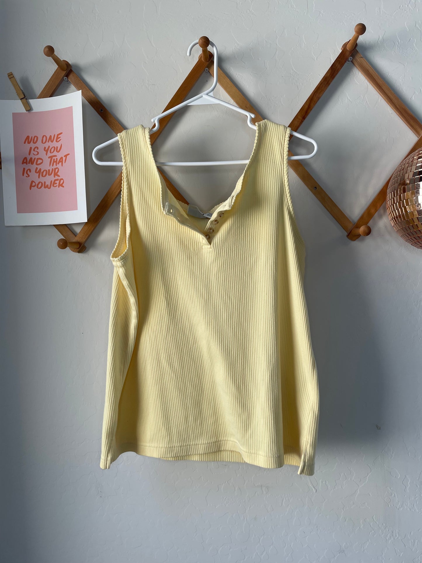 Vintage Yellow Button Up Tank Top (L)