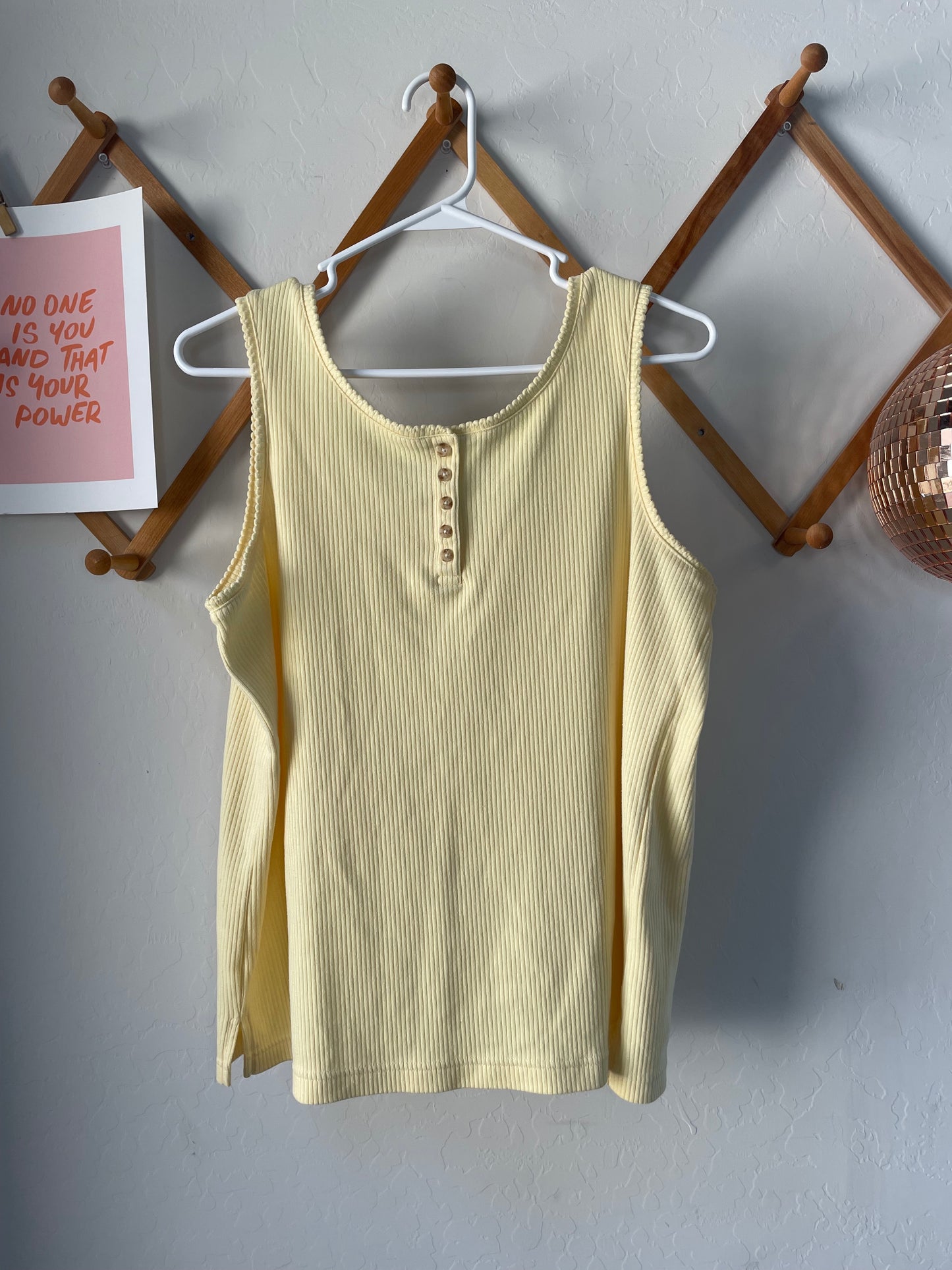 Vintage Yellow Button Up Tank Top (L)