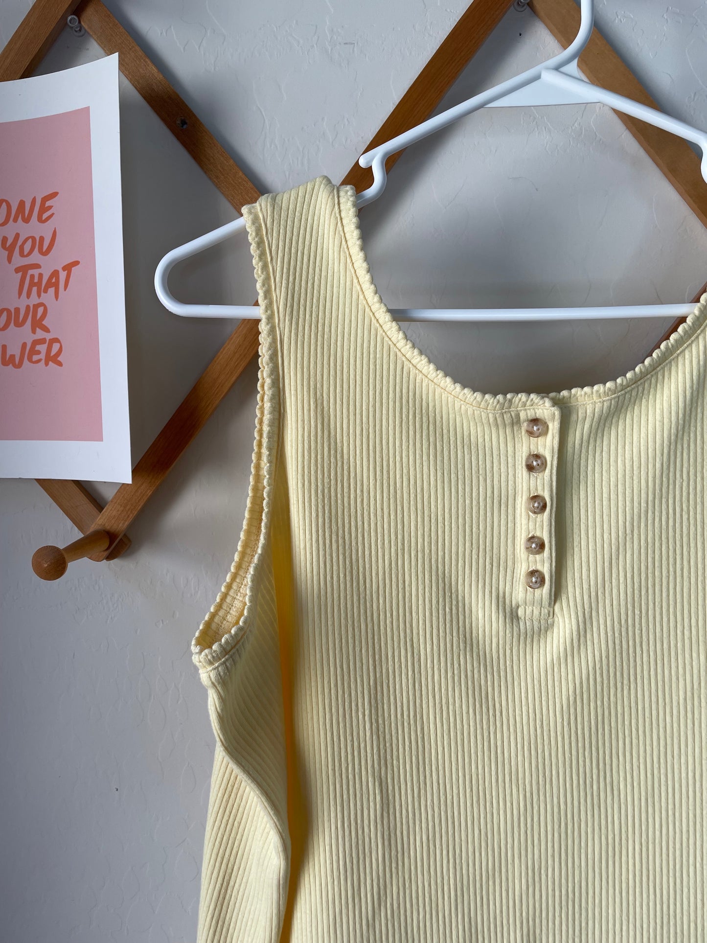 Vintage Yellow Button Up Tank Top (L)