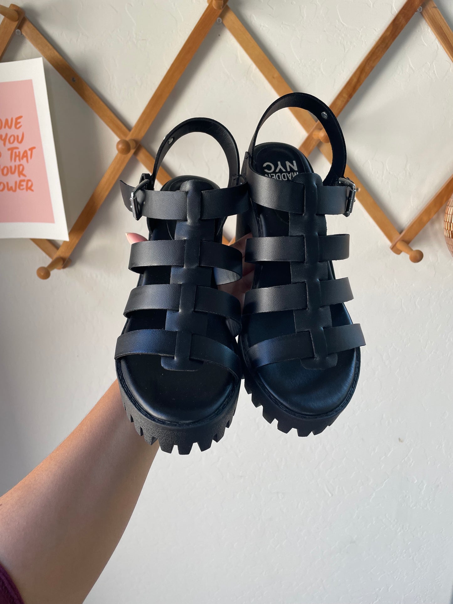 Black Chunky Heel Sandals (9.5)