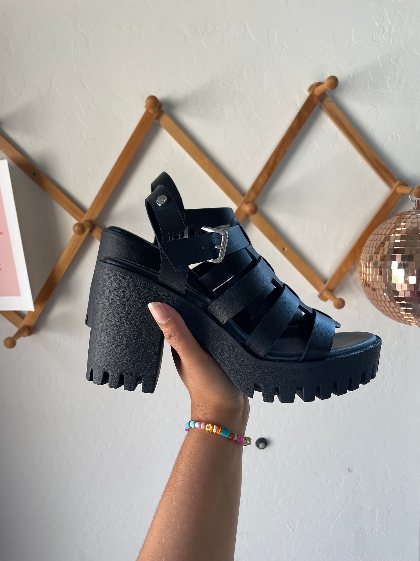 Black Chunky Heel Sandals (9.5)