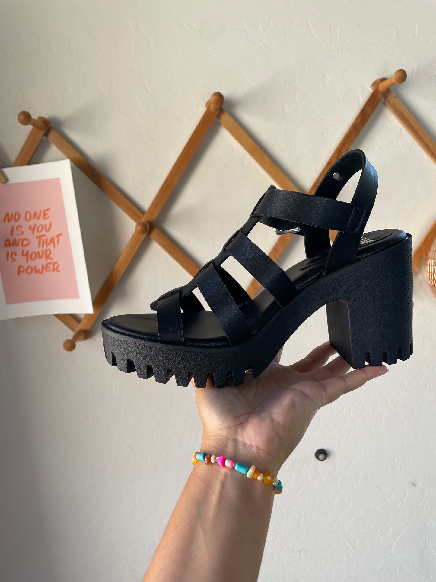 Black Chunky Heel Sandals (9.5)