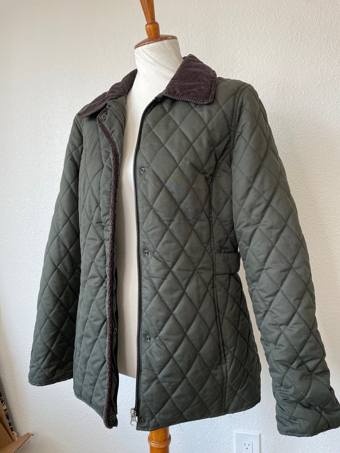 Vintage Green Quilted Coat (M)