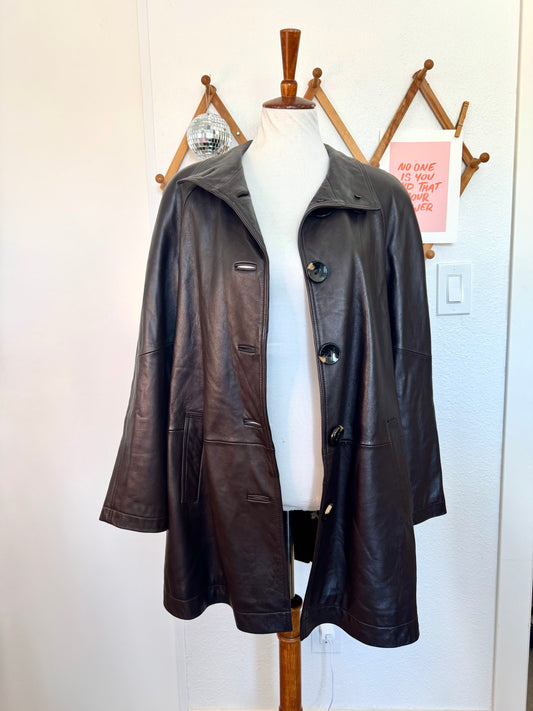 Brown Leather Trench Jacket (M)