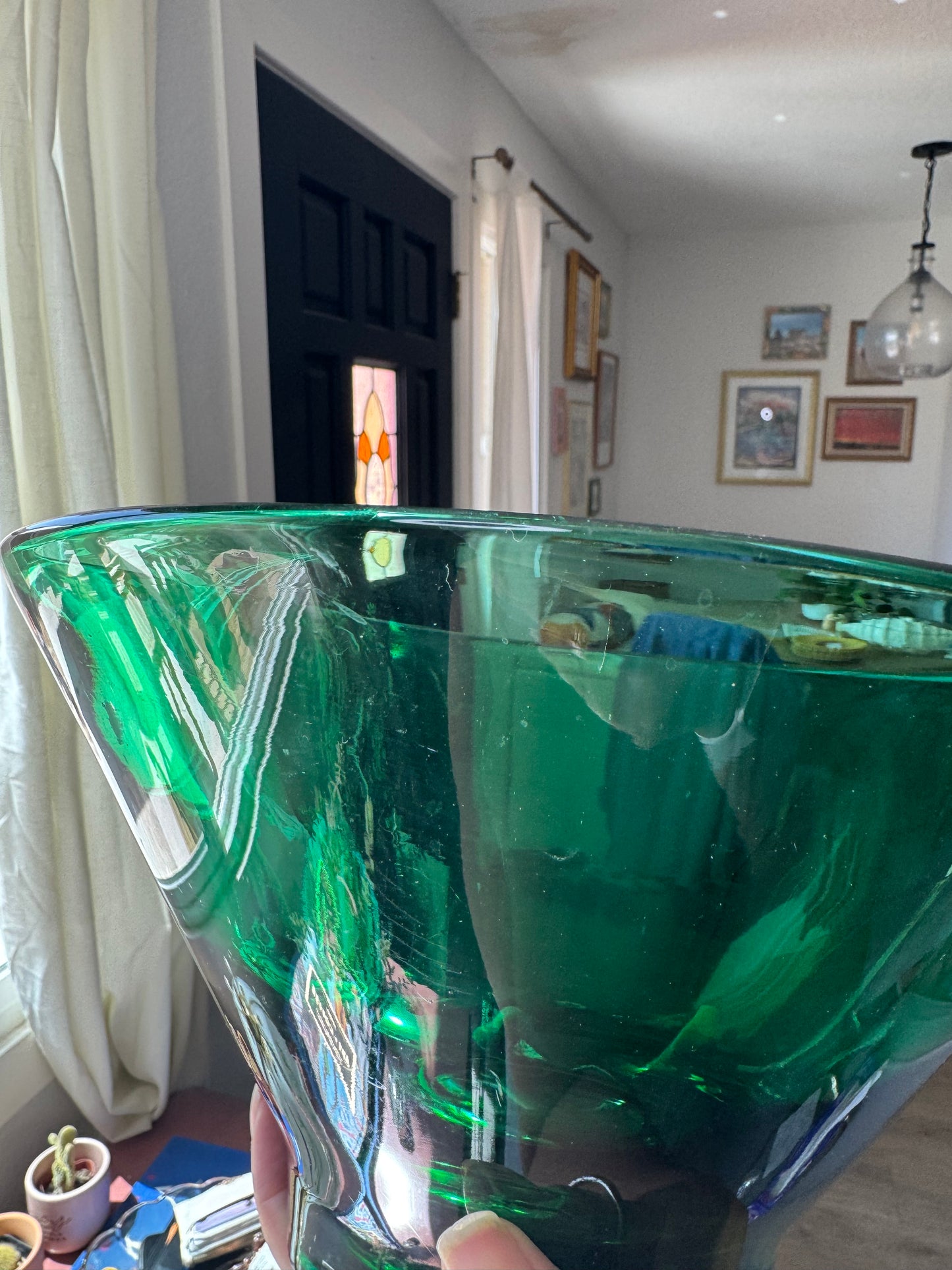 Green Glass Serving Bowl