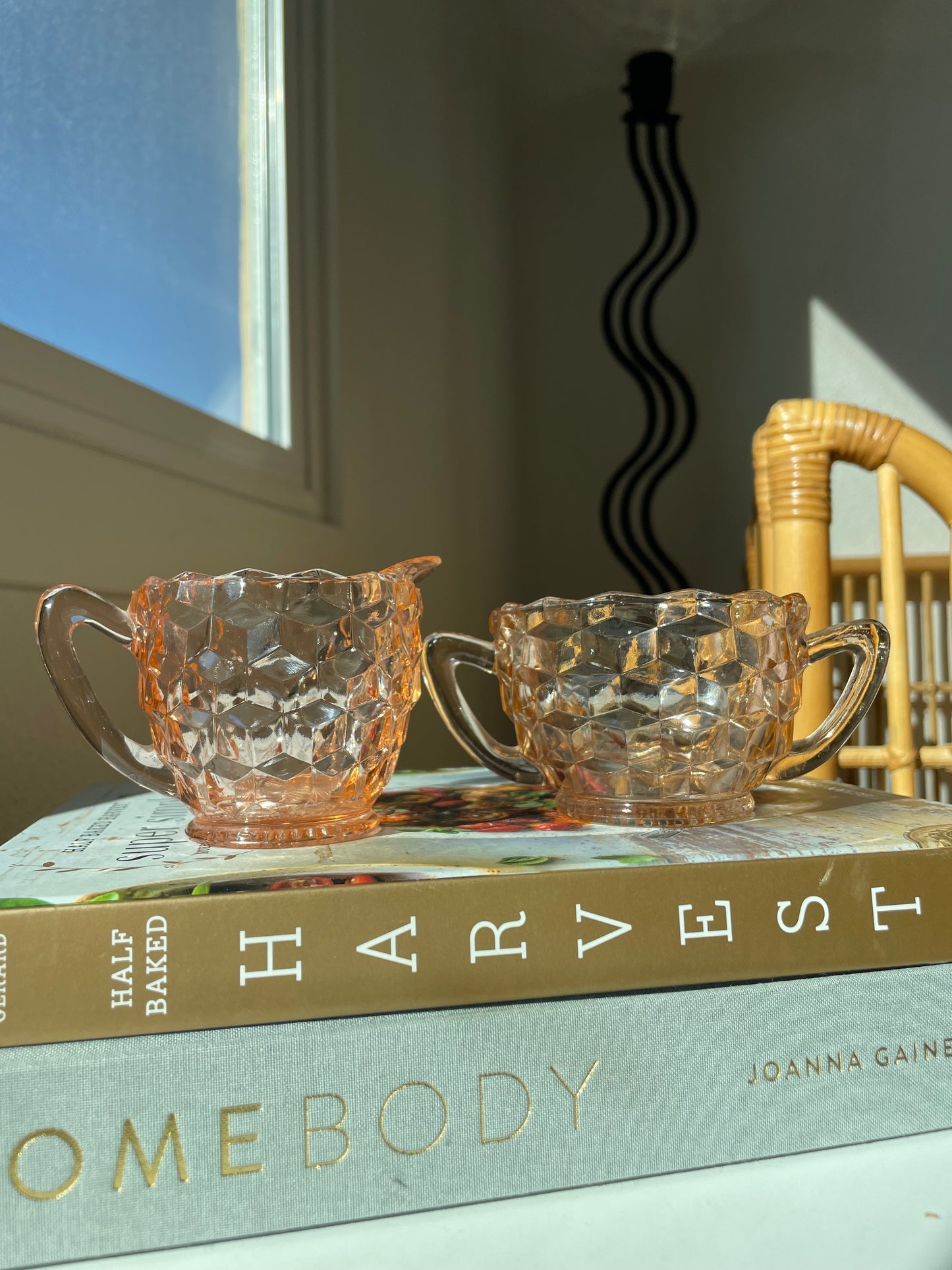 Pink Depression Glass Cream and Sugar Set