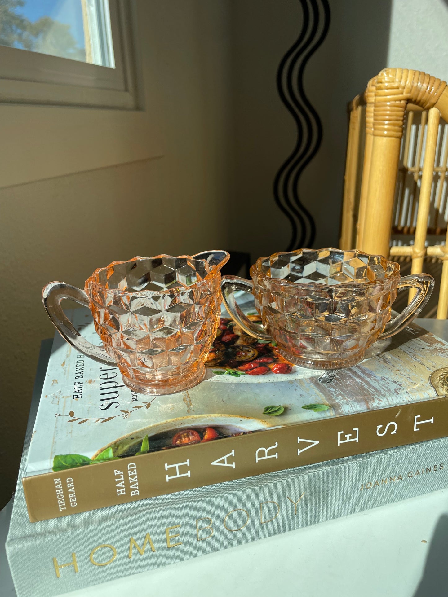 Pink Depression Glass Cream and Sugar Set