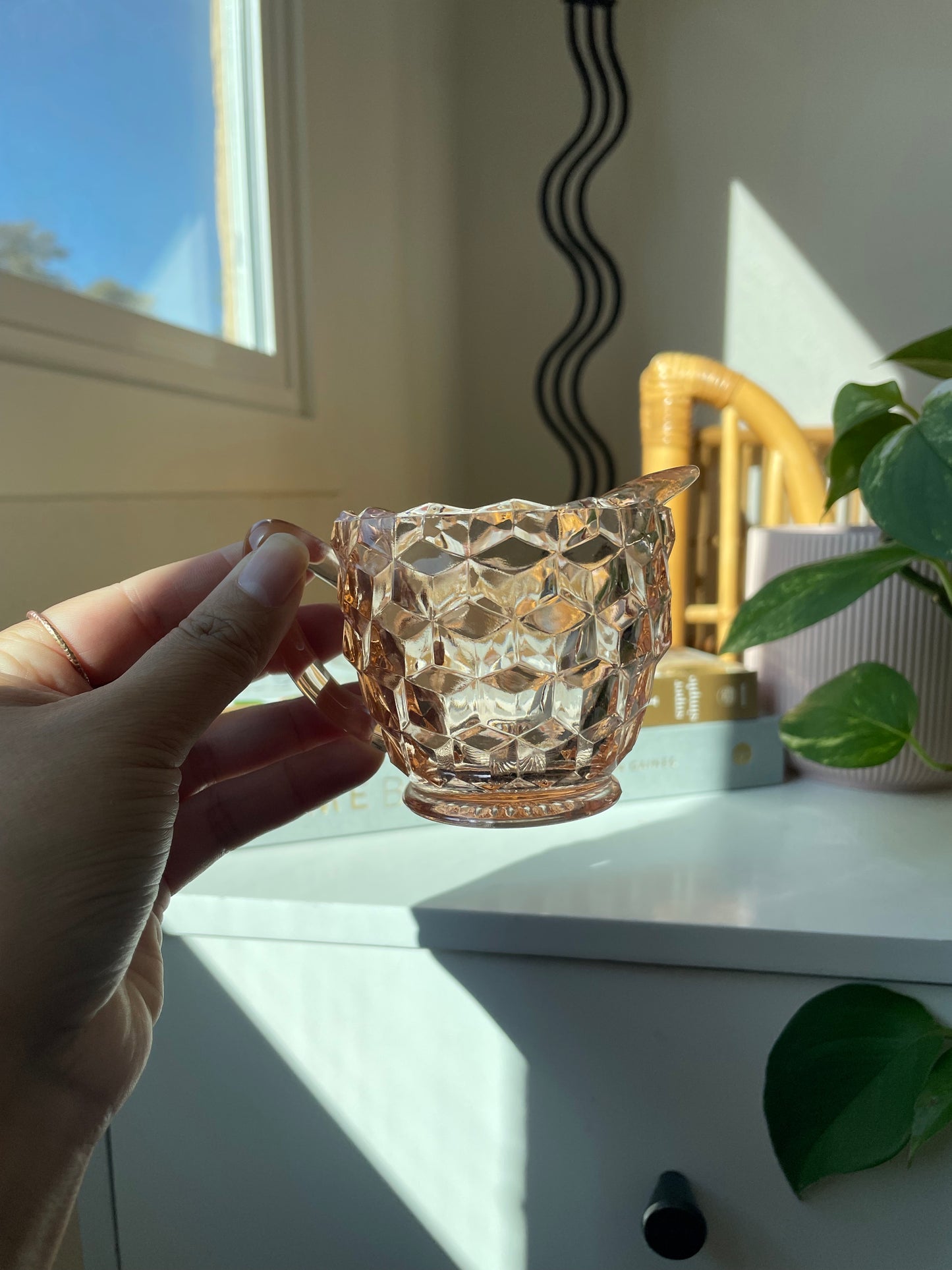 Pink Depression Glass Cream and Sugar Set