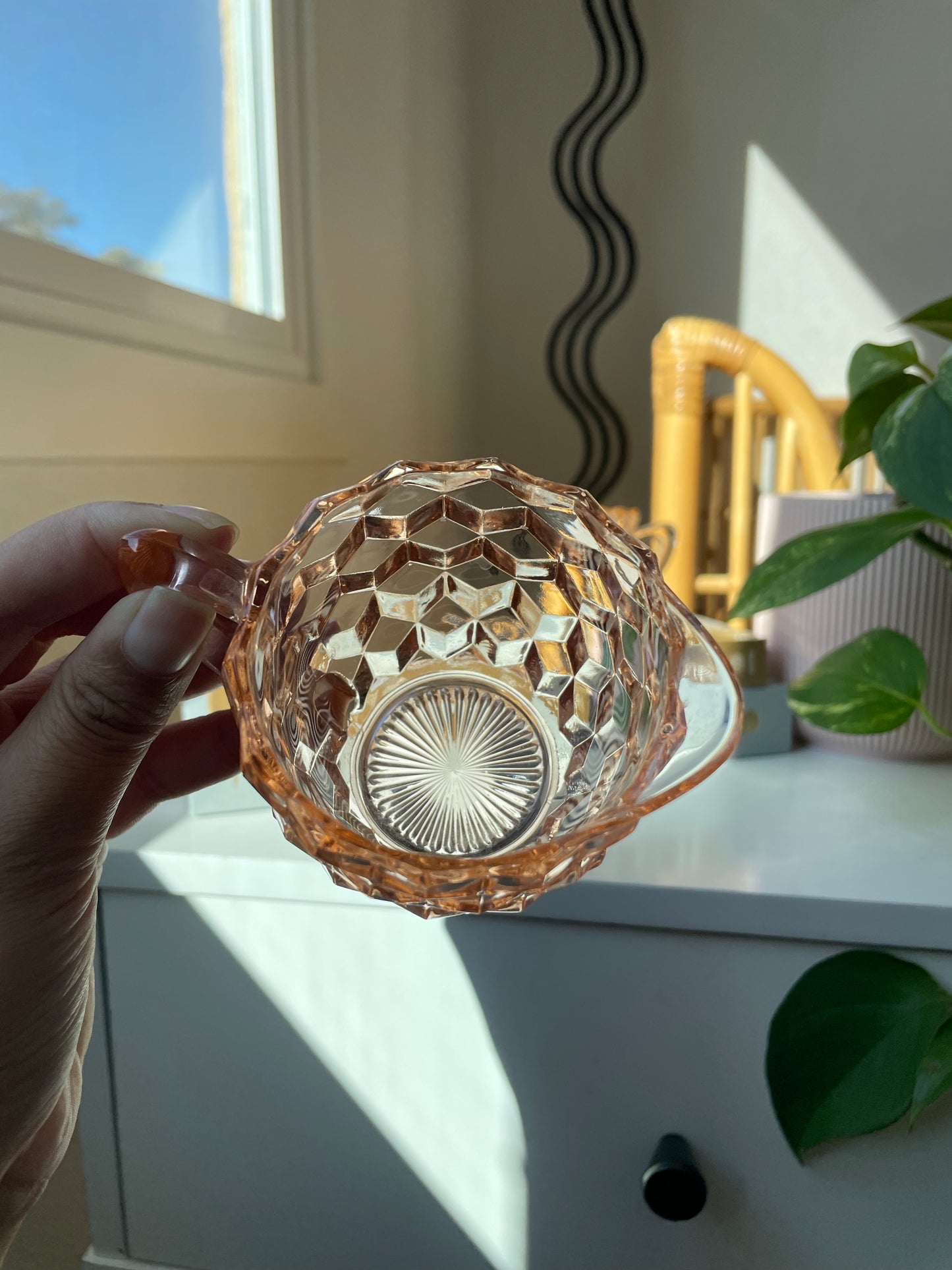 Pink Depression Glass Cream and Sugar Set