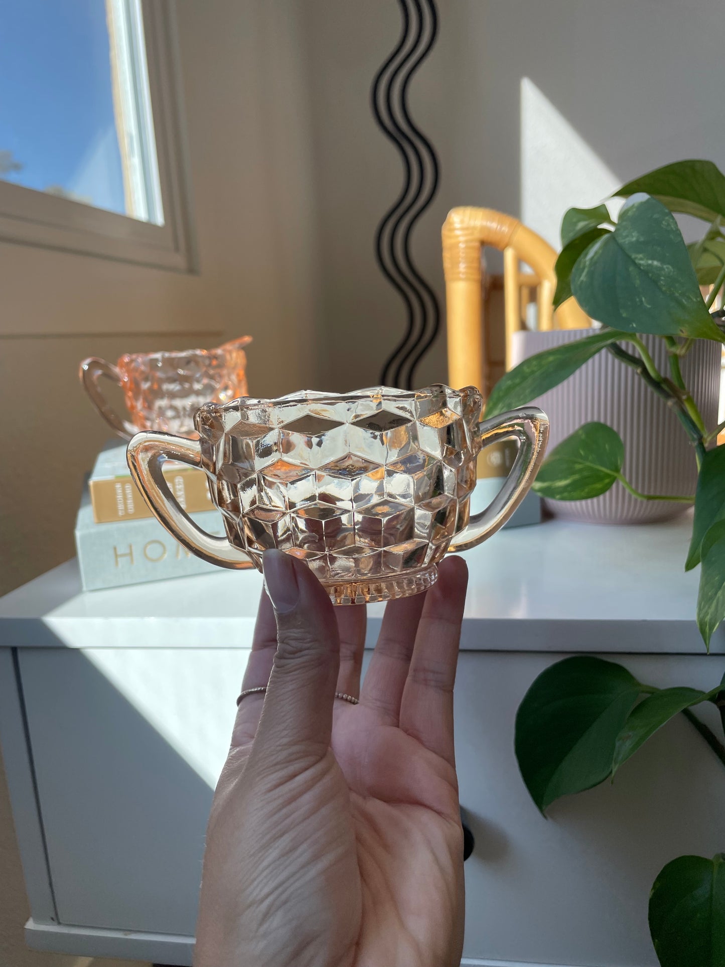 Pink Depression Glass Cream and Sugar Set