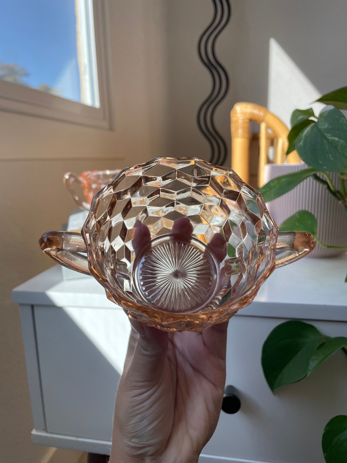 Pink Depression Glass Cream and Sugar Set