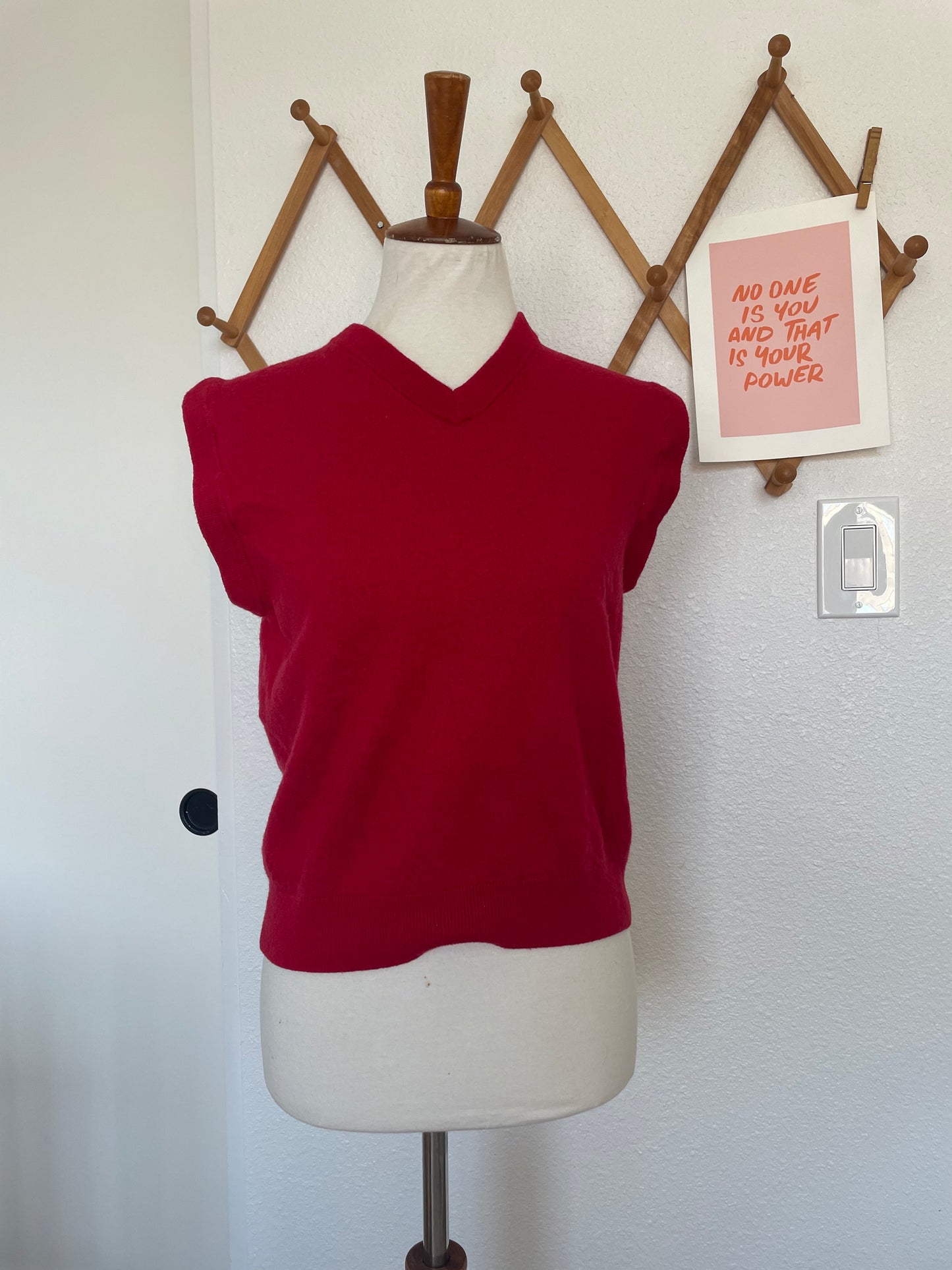 Red Merino Wool Sweater Vest (L)